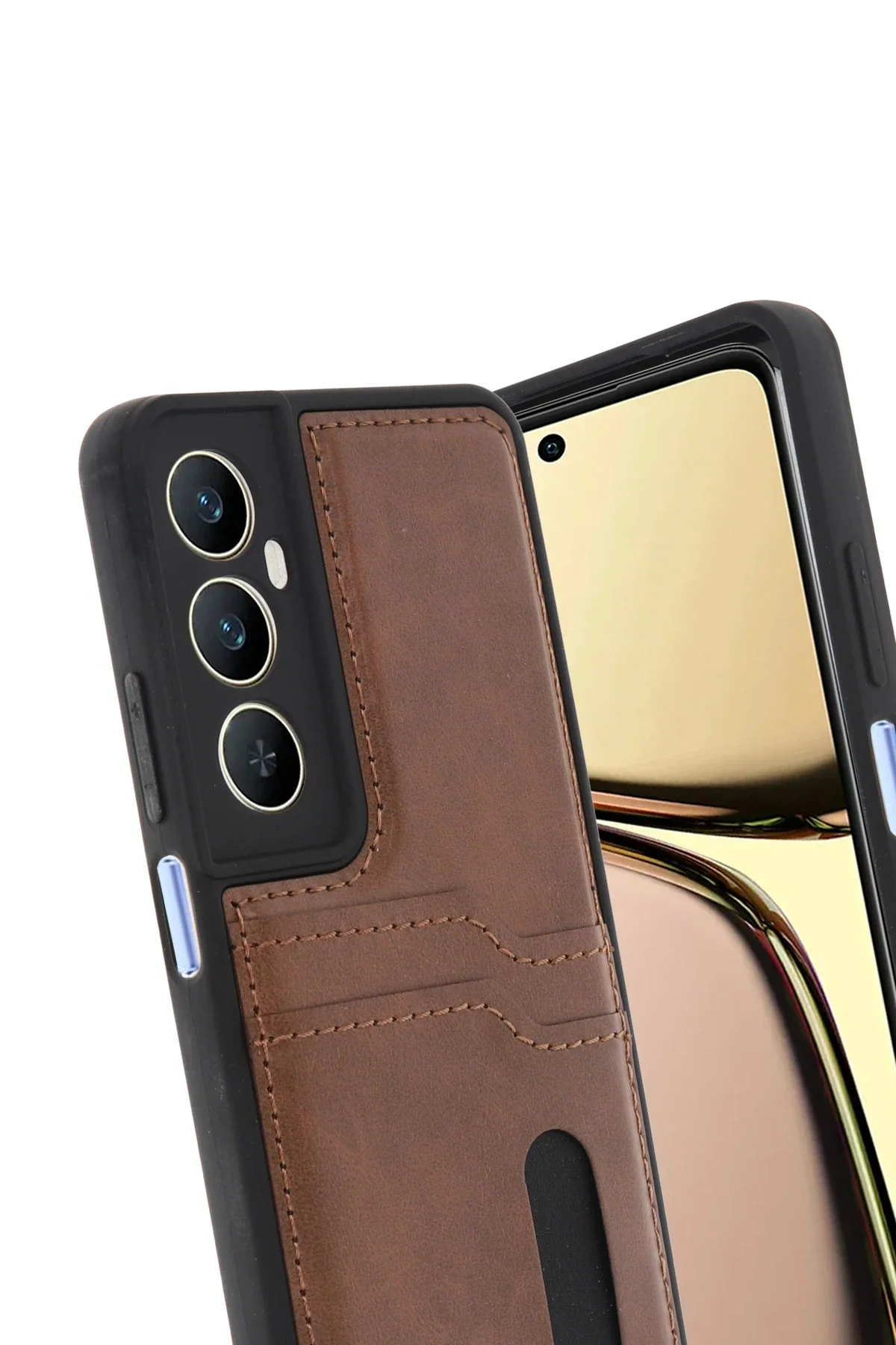 Newface Realme C65 Sara Kartvizitli Deri Kılıf - Taba