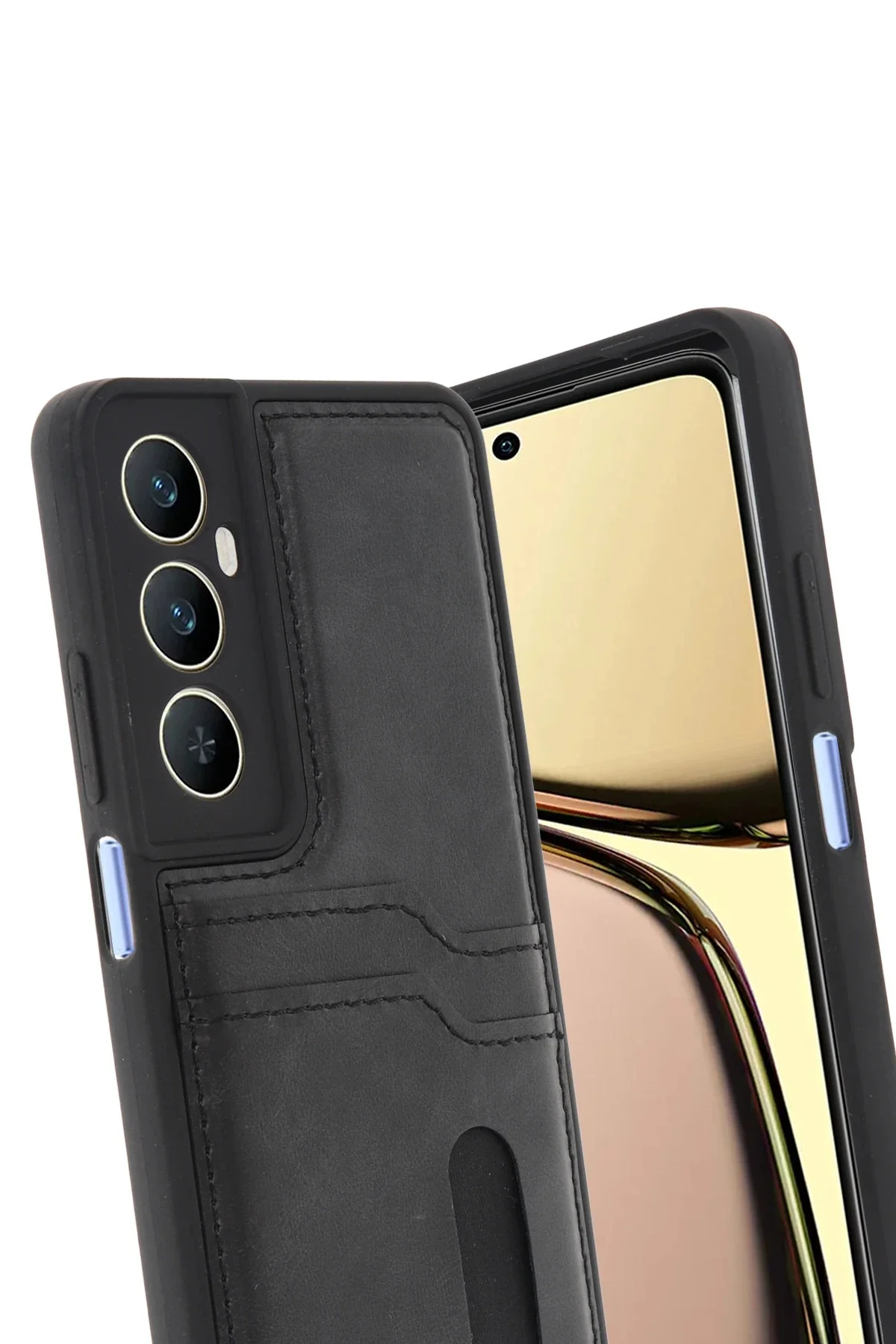 Newface Realme C65 Sara Kartvizitli Deri Kılıf - Siyah
