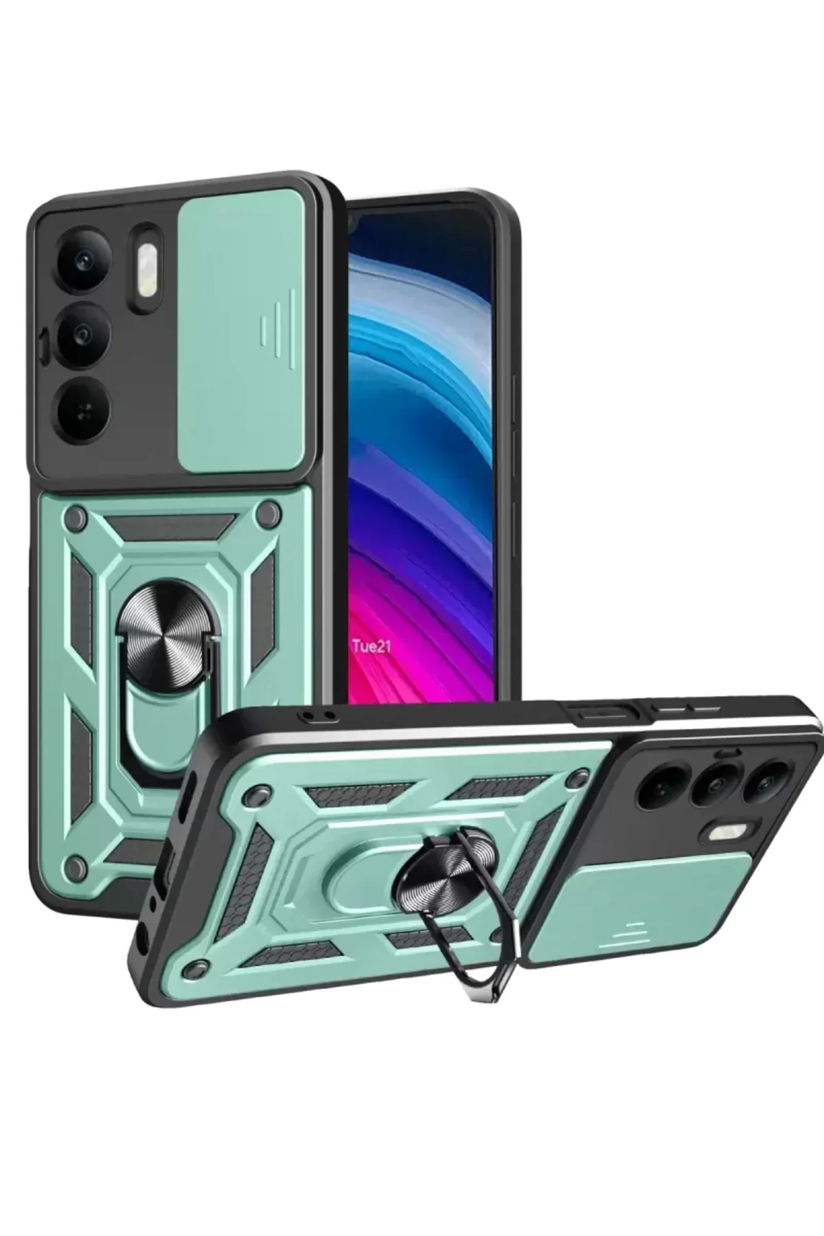 Newface Realme C75 4g Kılıf Pars Lens Yüzüklü Silikon - Yeşil