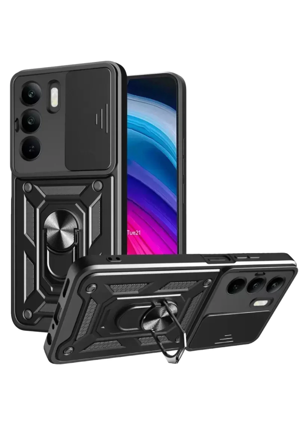 Newface Realme C75 4g Kılıf Pars Lens Yüzüklü Silikon - Siyah