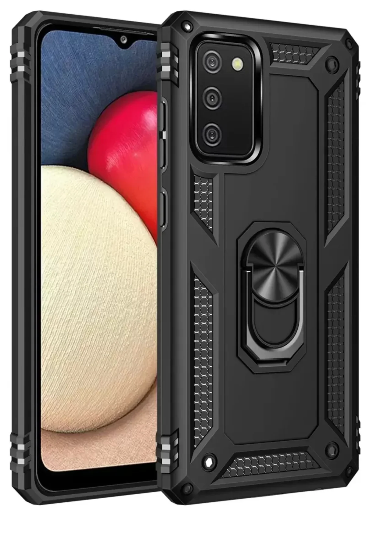 Newface Samsung Galaxy A03s Kılıf Sofya Yüzüklü Silikon Kapak - Siyah