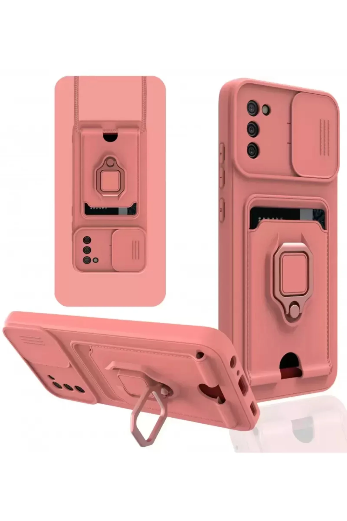 Newface Samsung Galaxy A03s Kılıf Zuma Kartvizitli Yüzüklü Silikon - Pembe