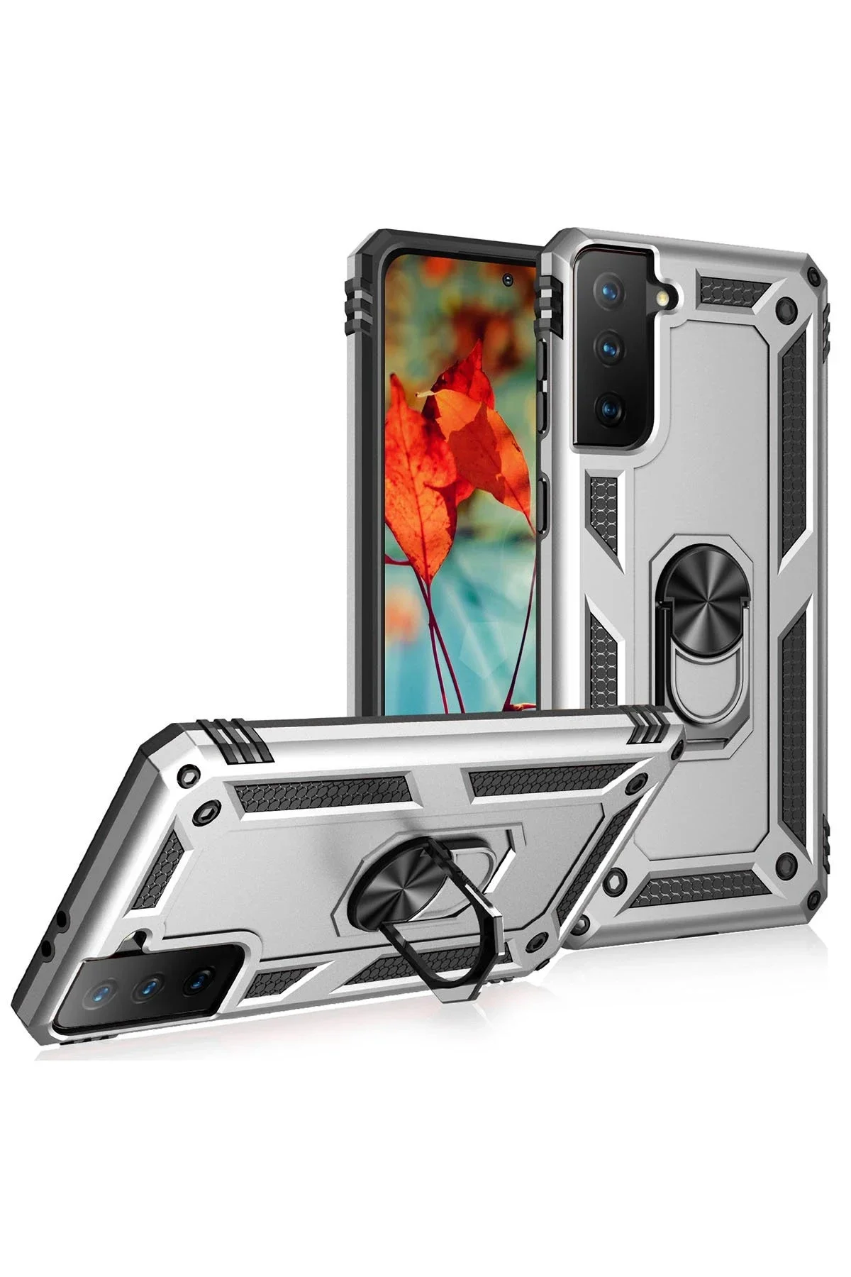 Newface Samsung Galaxy S21 Kılıf Sofya Yüzüklü Silikon Kapak - Gü