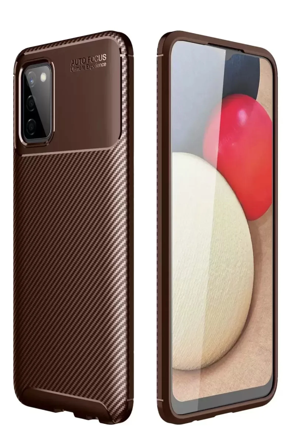 Newface Samsung Galaxy A02s Kılıf Auto Focus Karbon Kapak - Kahve