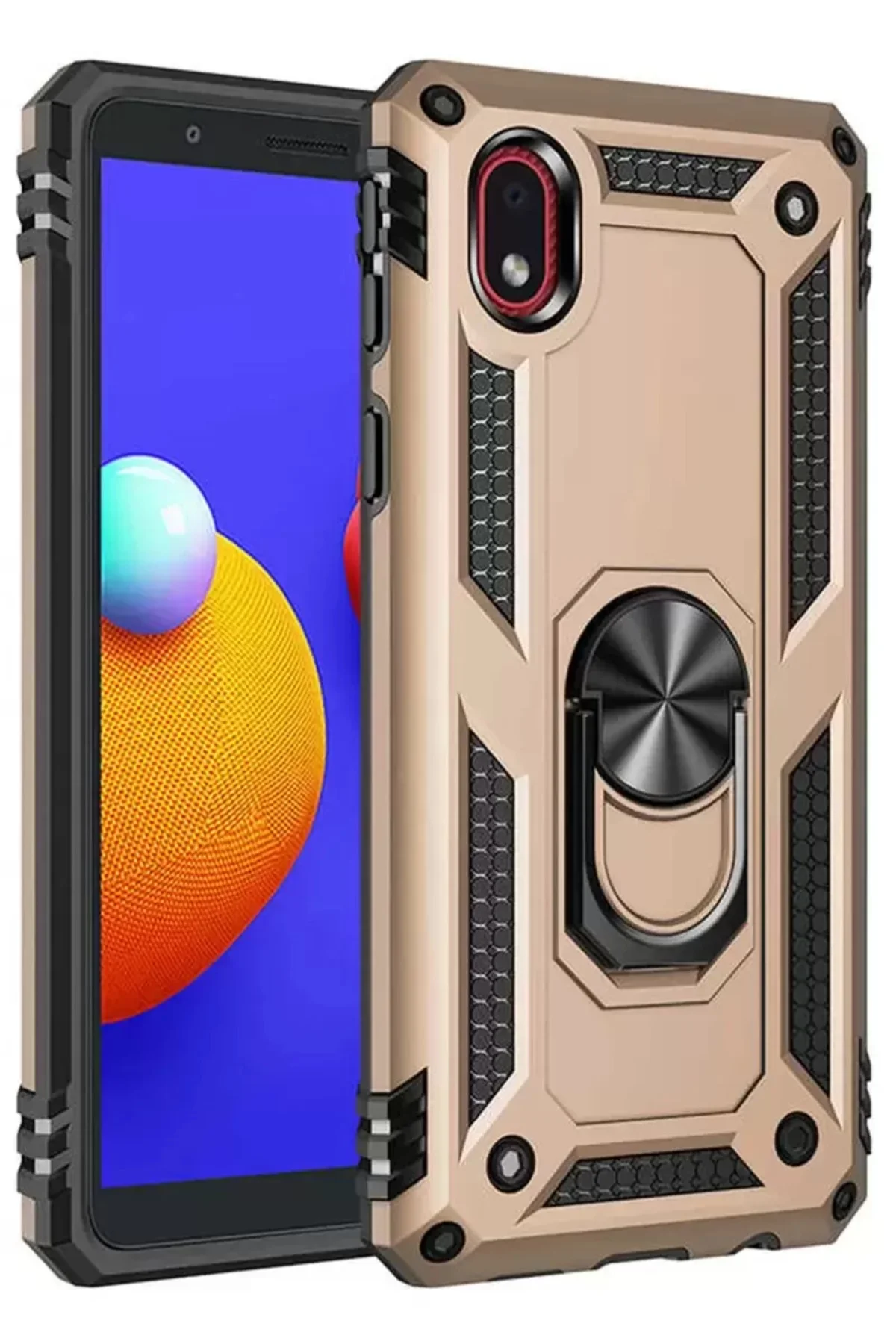 Newface Samsung Galaxy A01 Core Kılıf Sofya Yüzüklü Silikon Kapak - Gold