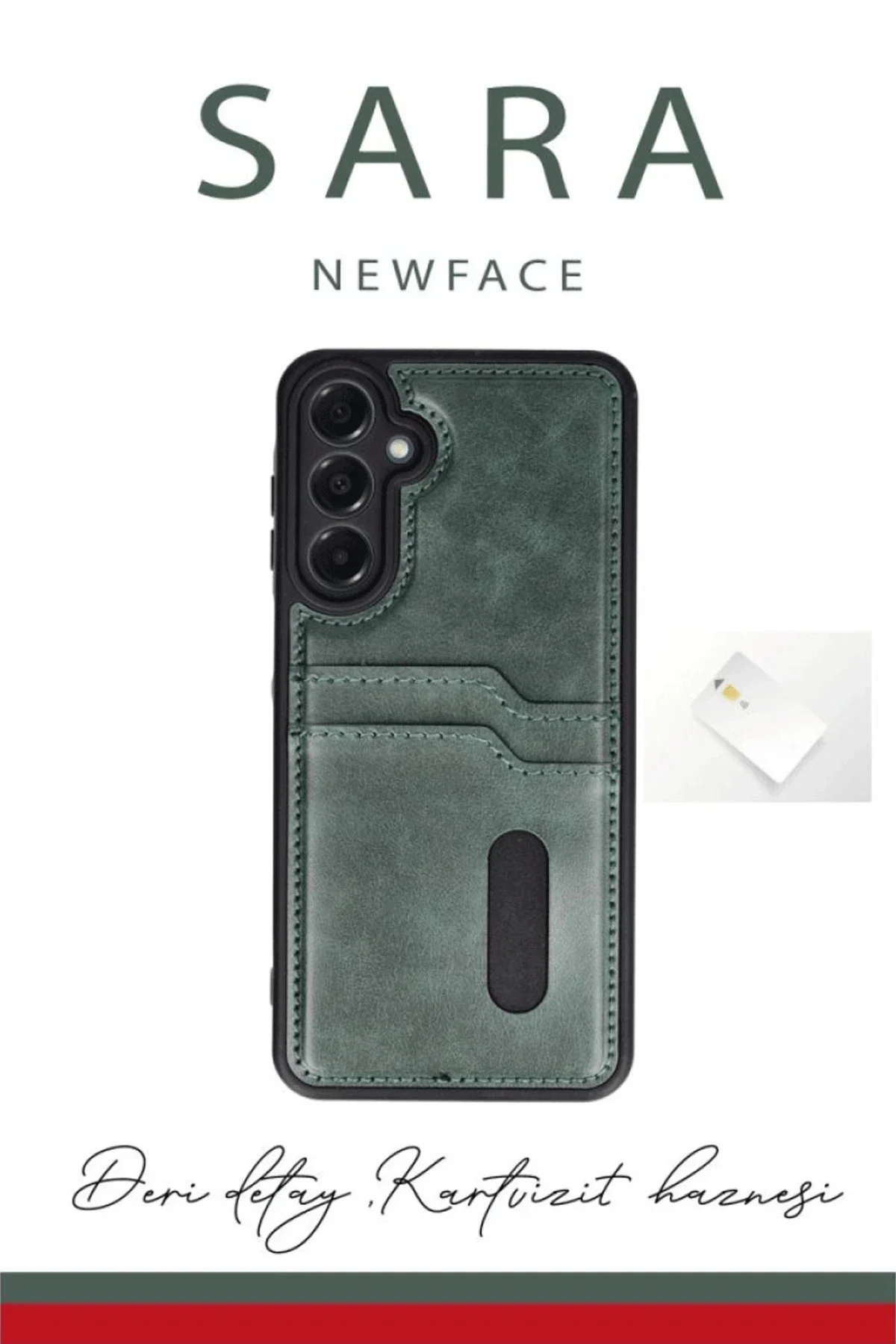 Newface Samsung Galaxy A15 4g Kılıf Sara Kartvizitli Deri Kılıf - Kırmızı