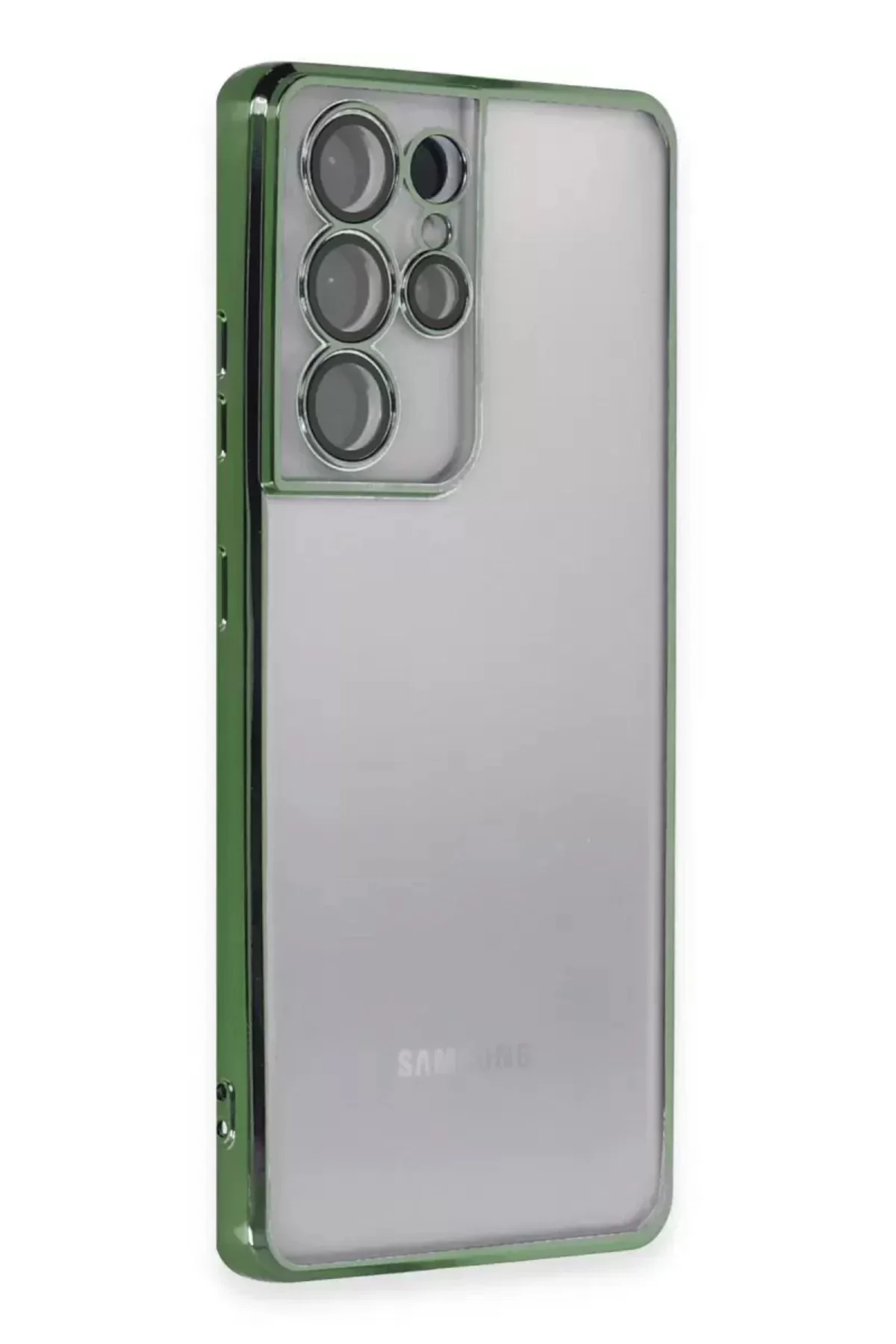 Newface Samsung Galaxy S21 Ultra Kılıf Razer Lensli Silikon - Yeş