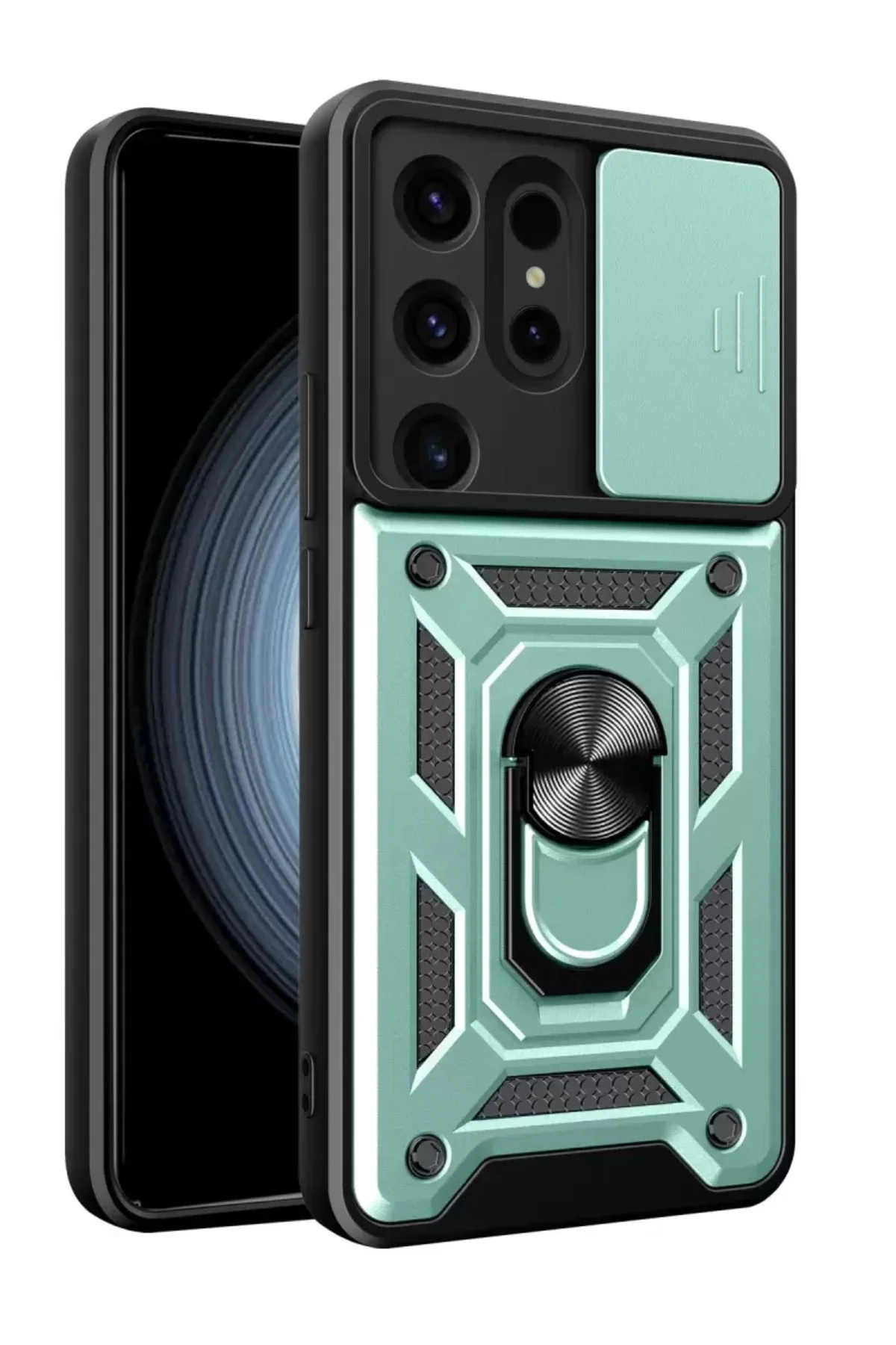Newface Samsung Galaxy S24 Ultra Kılıf Pars Lens Yüzüklü Silikon - Yeşil