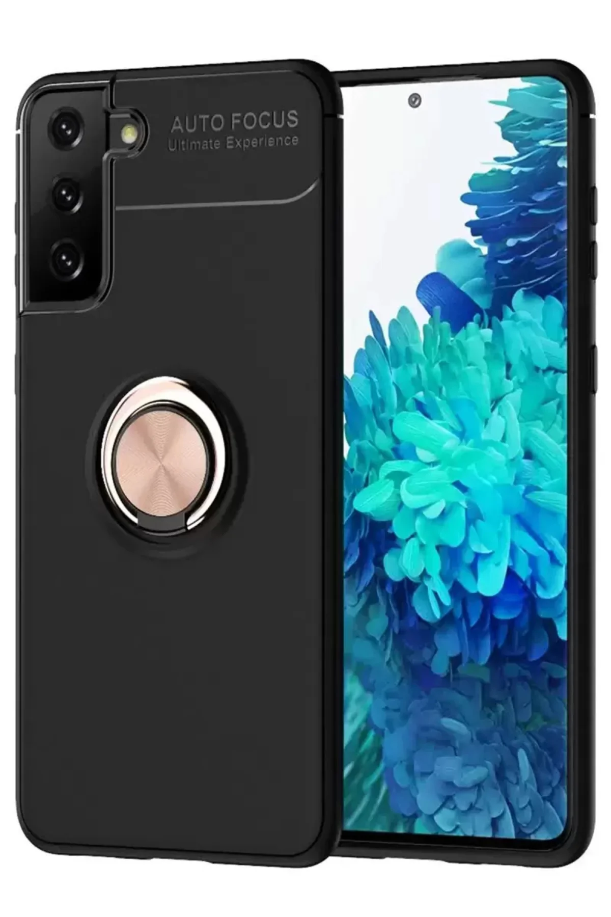 Newface Samsung Galaxy S21 Plus Kılıf Range Yüzüklü Silikon - Siy