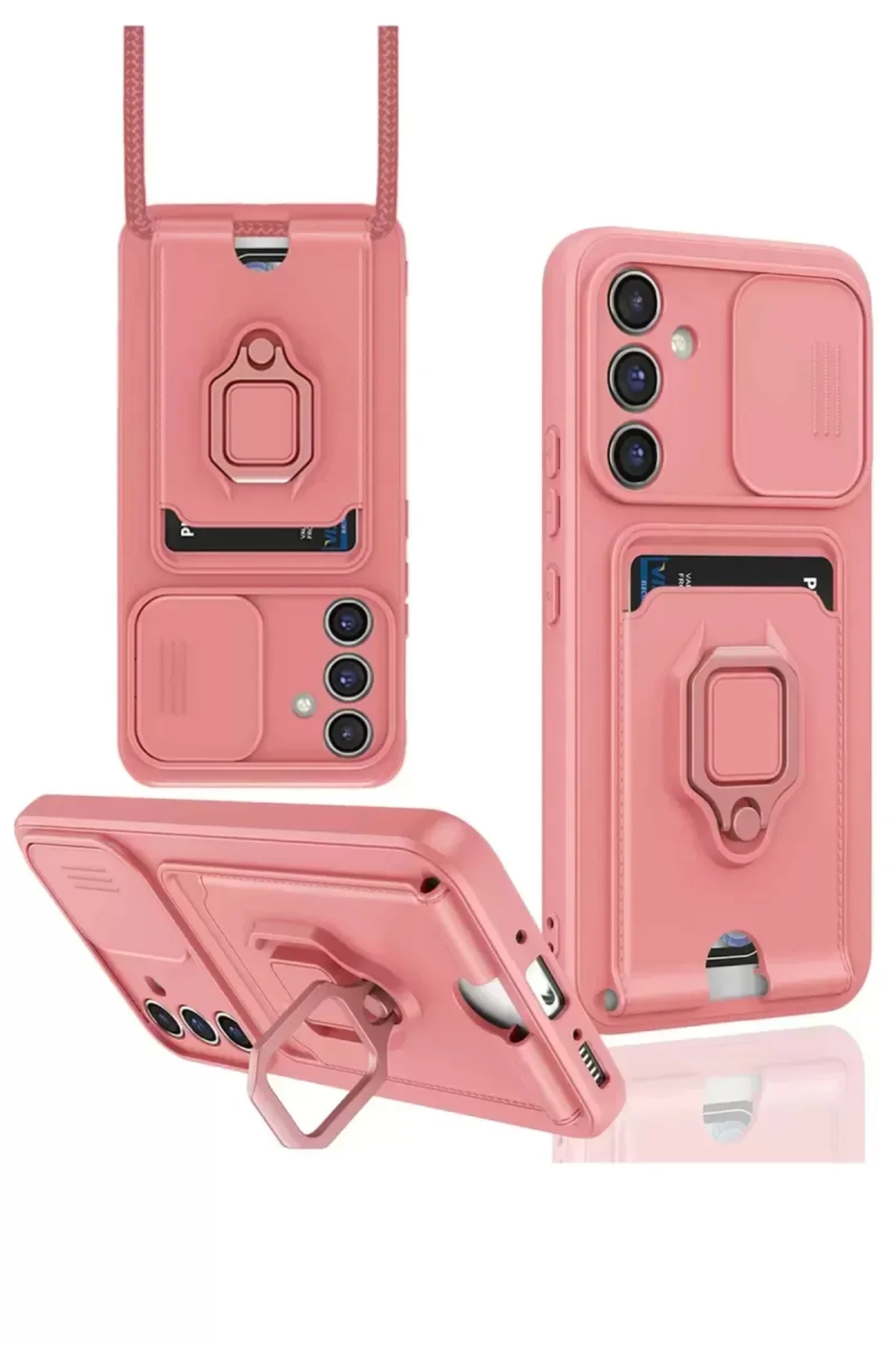 Newface Samsung Galaxy A14 4g Kılıf Zuma Kartvizitli Yüzüklü Silikon - Pembe