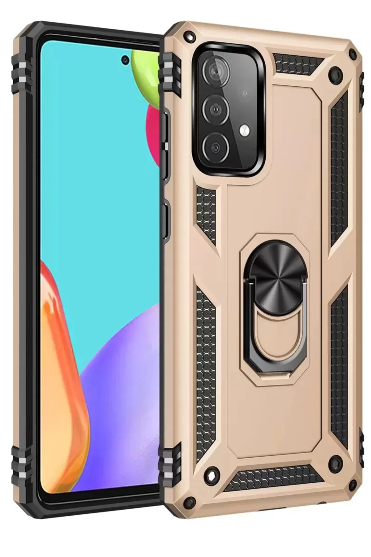 Newface Samsung Galaxy A52 Kılıf Sofya Yüzüklü Silikon Kapak - Gold