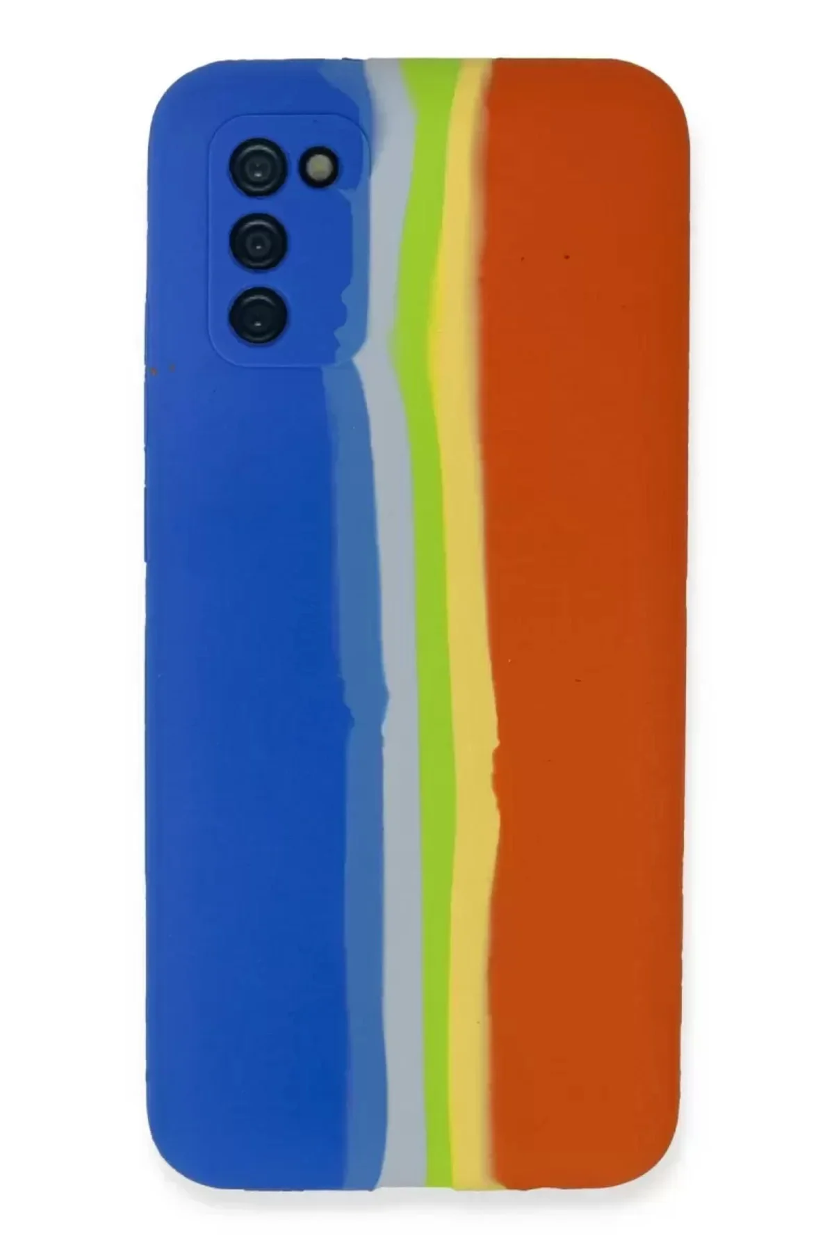 Newface Samsung Galaxy A03s Kılıf Ebruli Lansman Silikon - Mavi-turuncu
