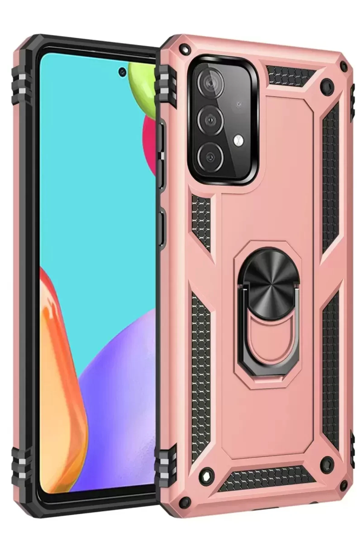 Newface Samsung Galaxy A52 Kılıf Sofya Yüzüklü Silikon Kapak - Rose
