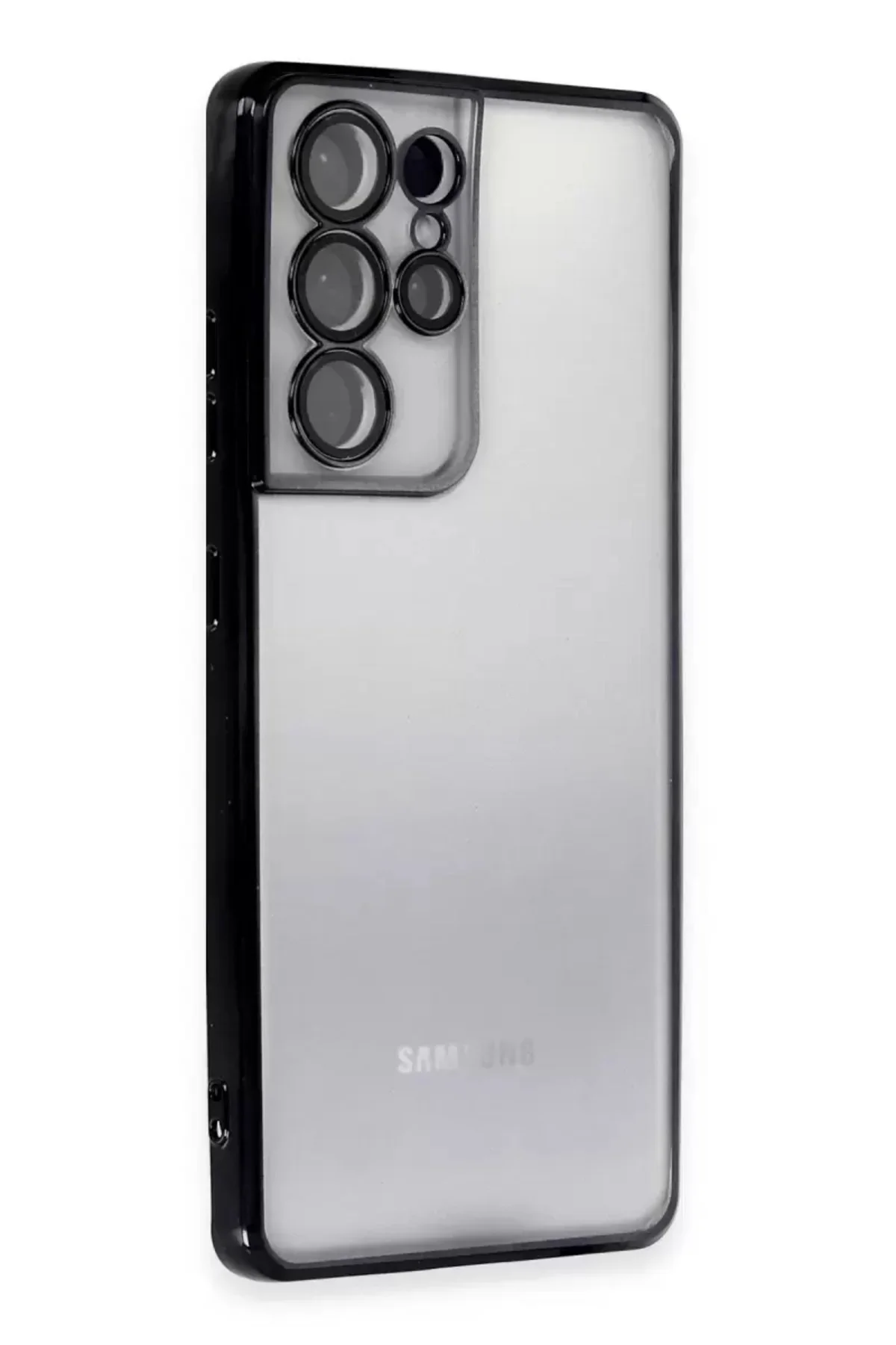 Newface Samsung Galaxy S21 Ultra Kılıf Razer Lensli Silikon - Siyah