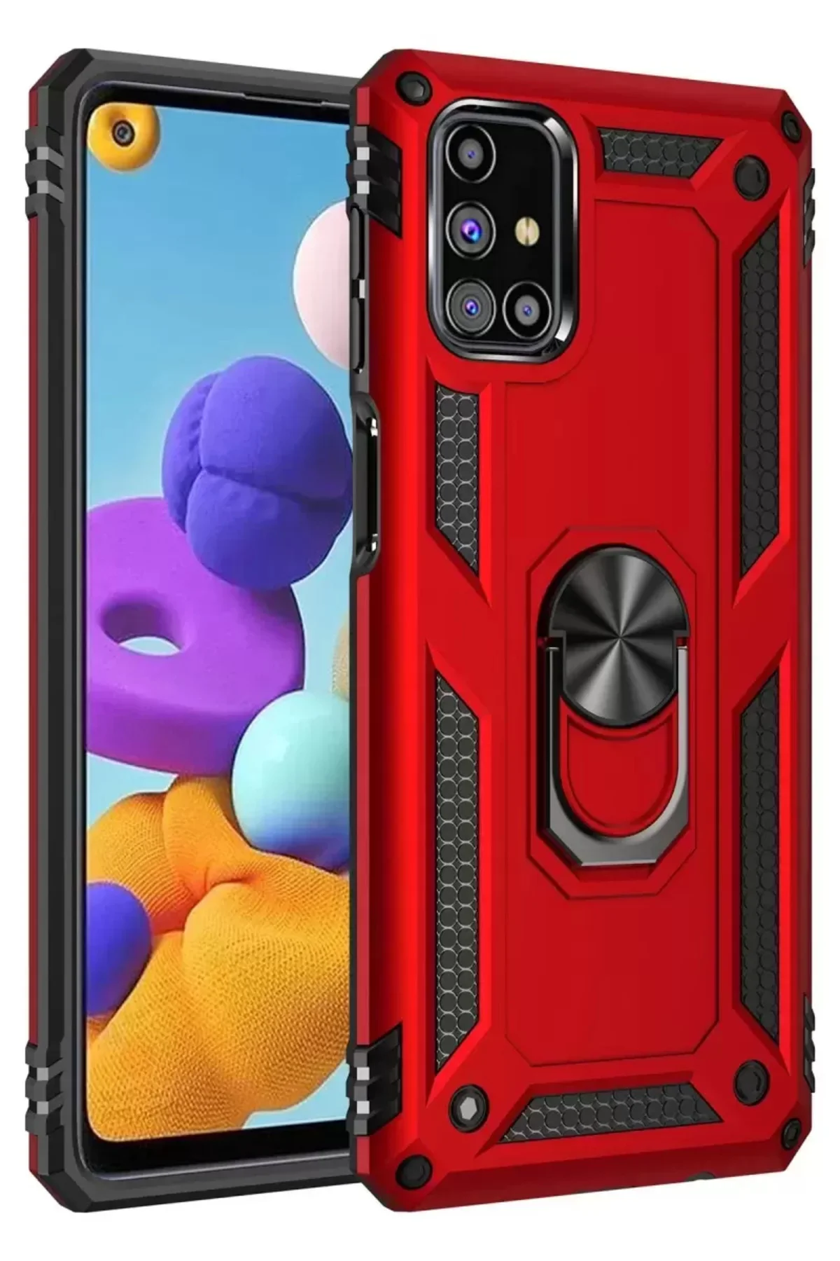 Newface Samsung Galaxy M31s Kılıf Sofya Yüzüklü Silikon Kapak - Kırmızı