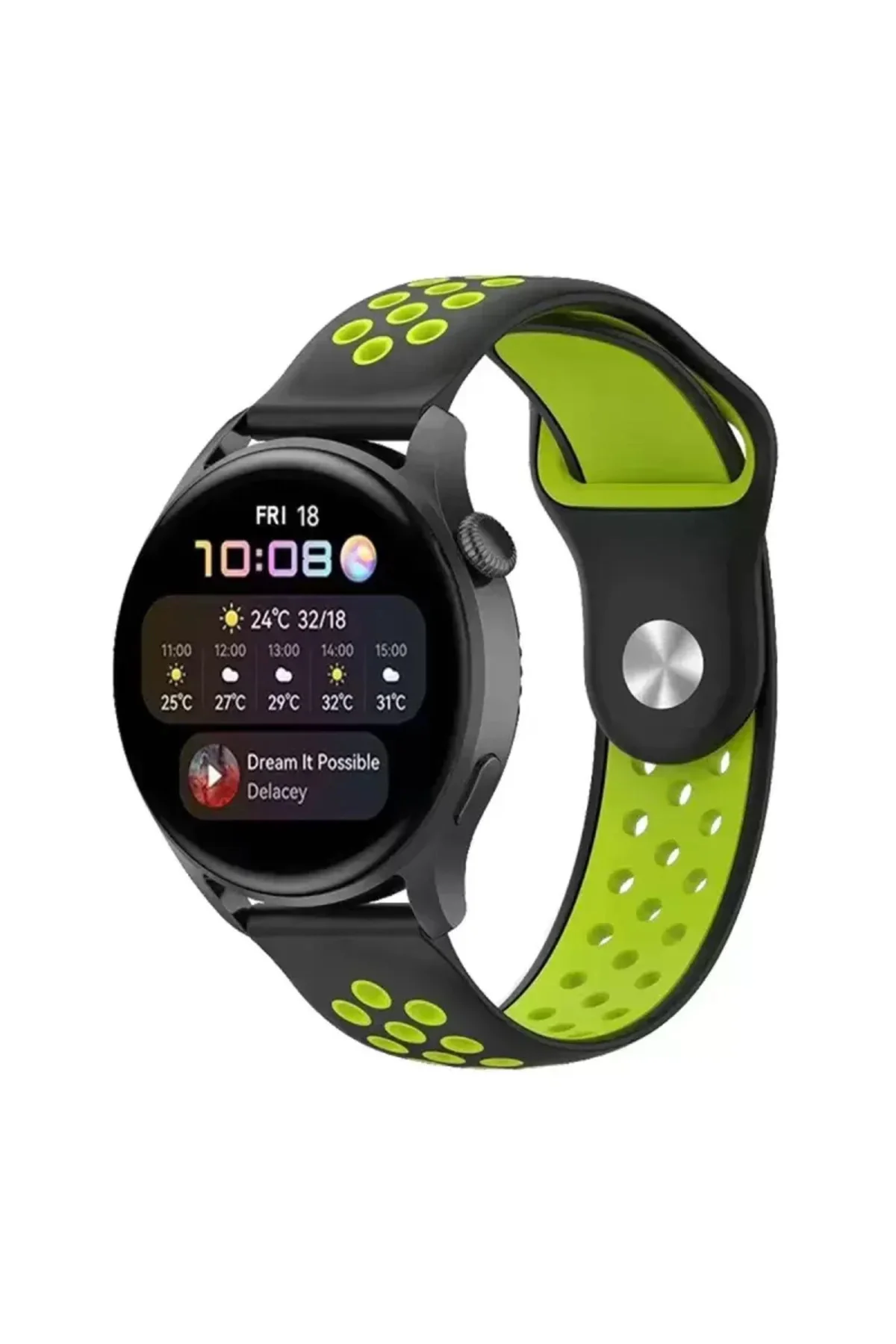 Newface Watch 20mm Spor Delikli Kordon - Siyah-yeşil