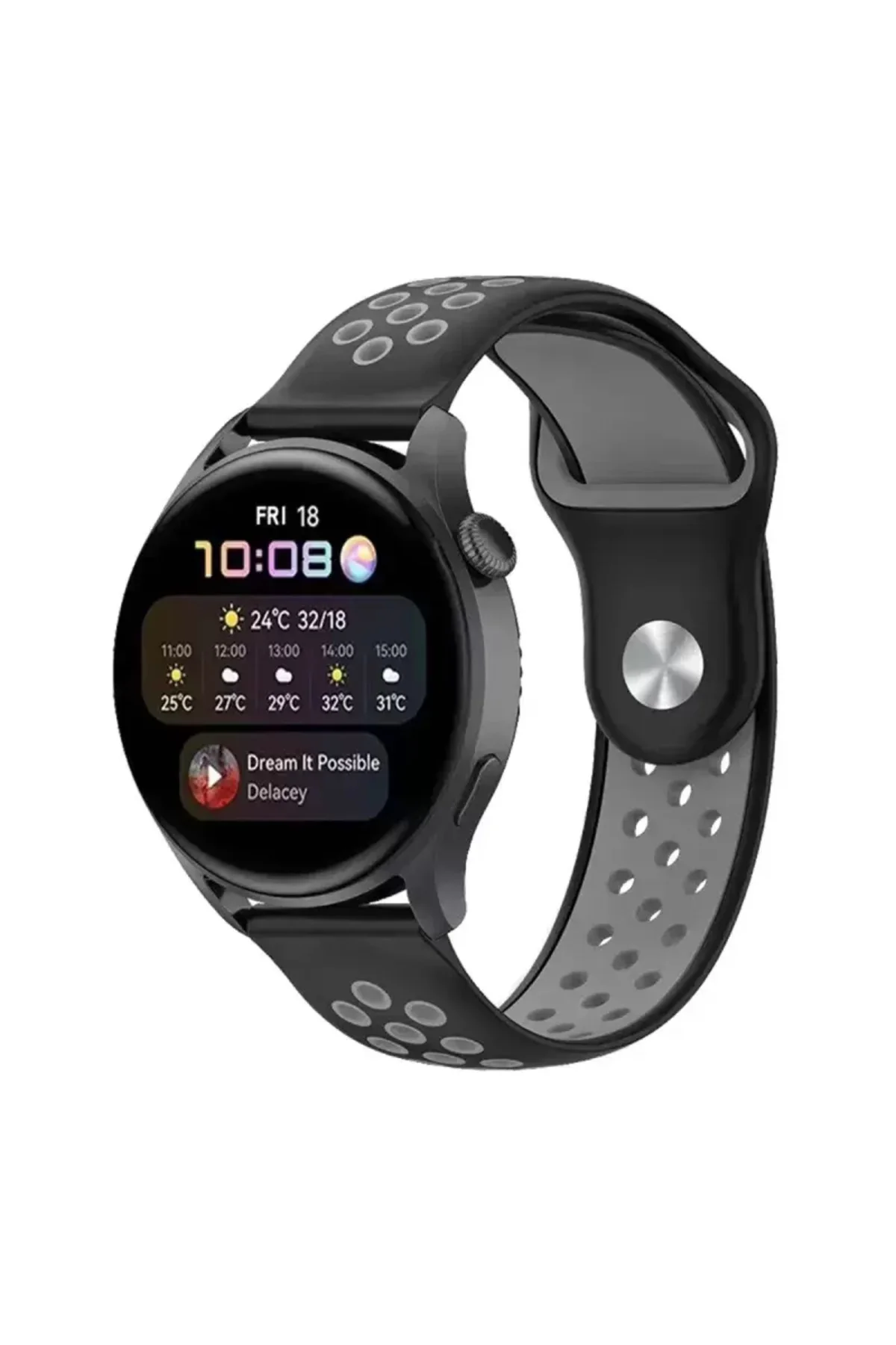 Newface Watch 20mm Spor Delikli Kordon - Siyah-gri