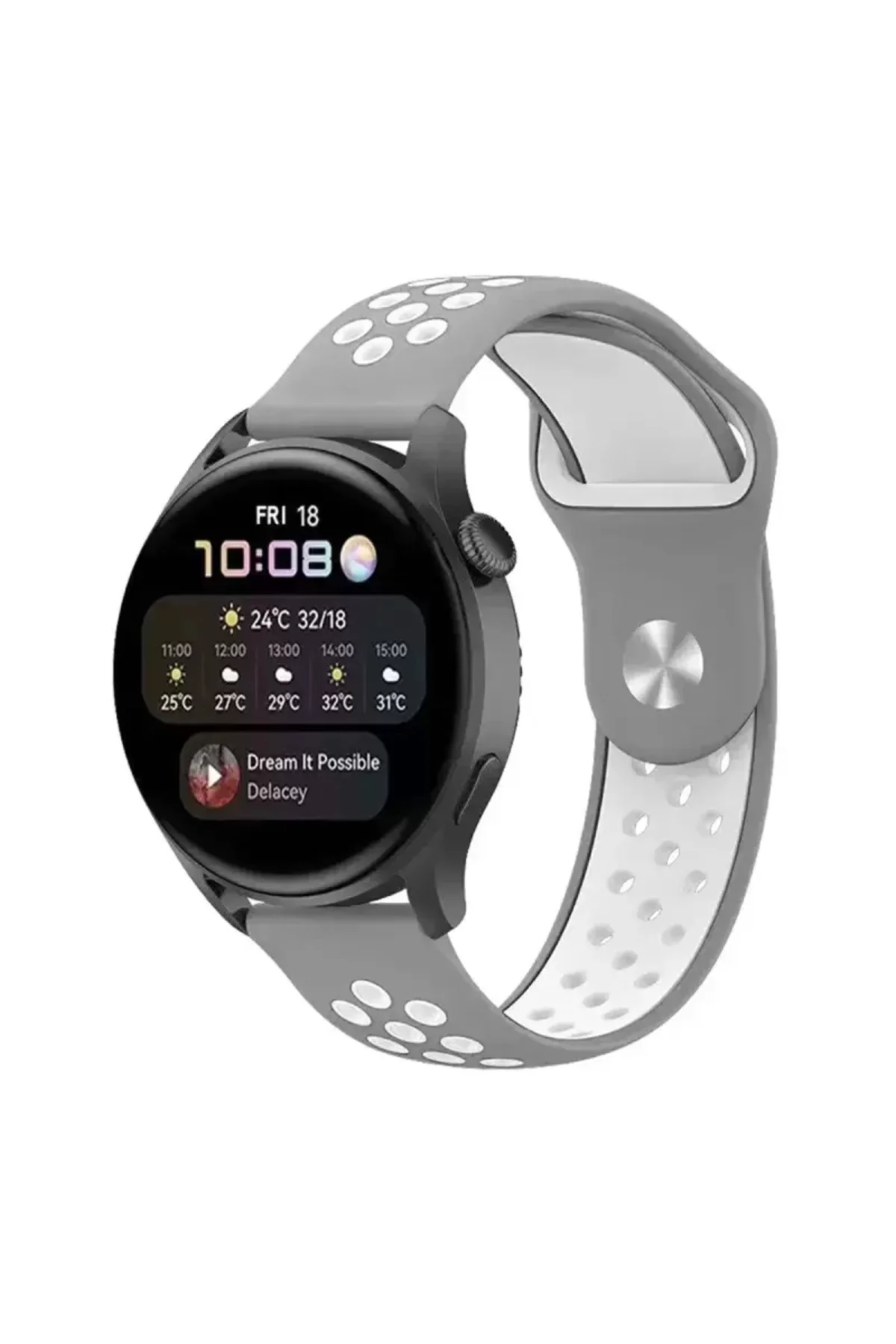 Newface Watch 20mm Spor Delikli Kordon - Gri-beyaz