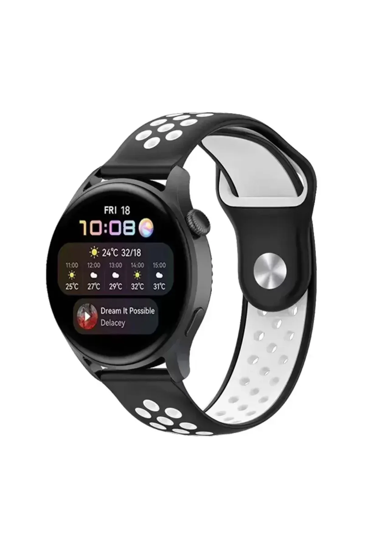Newface Watch 22mm Spor Delikli Kordon - Siyah-beyaz