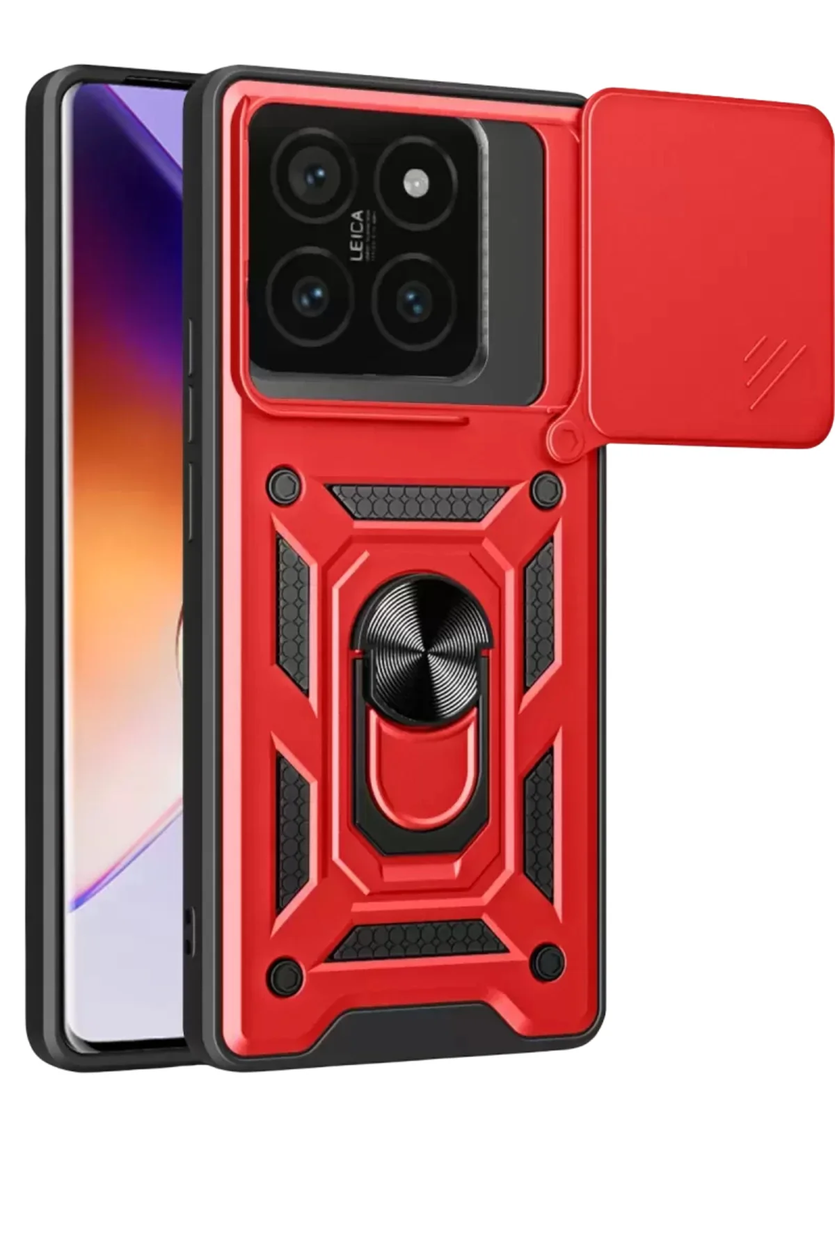 Newface Xiaomi Mi 14t Pro Kılıf Pars Lens Yüzüklü Silikon - Kırmı