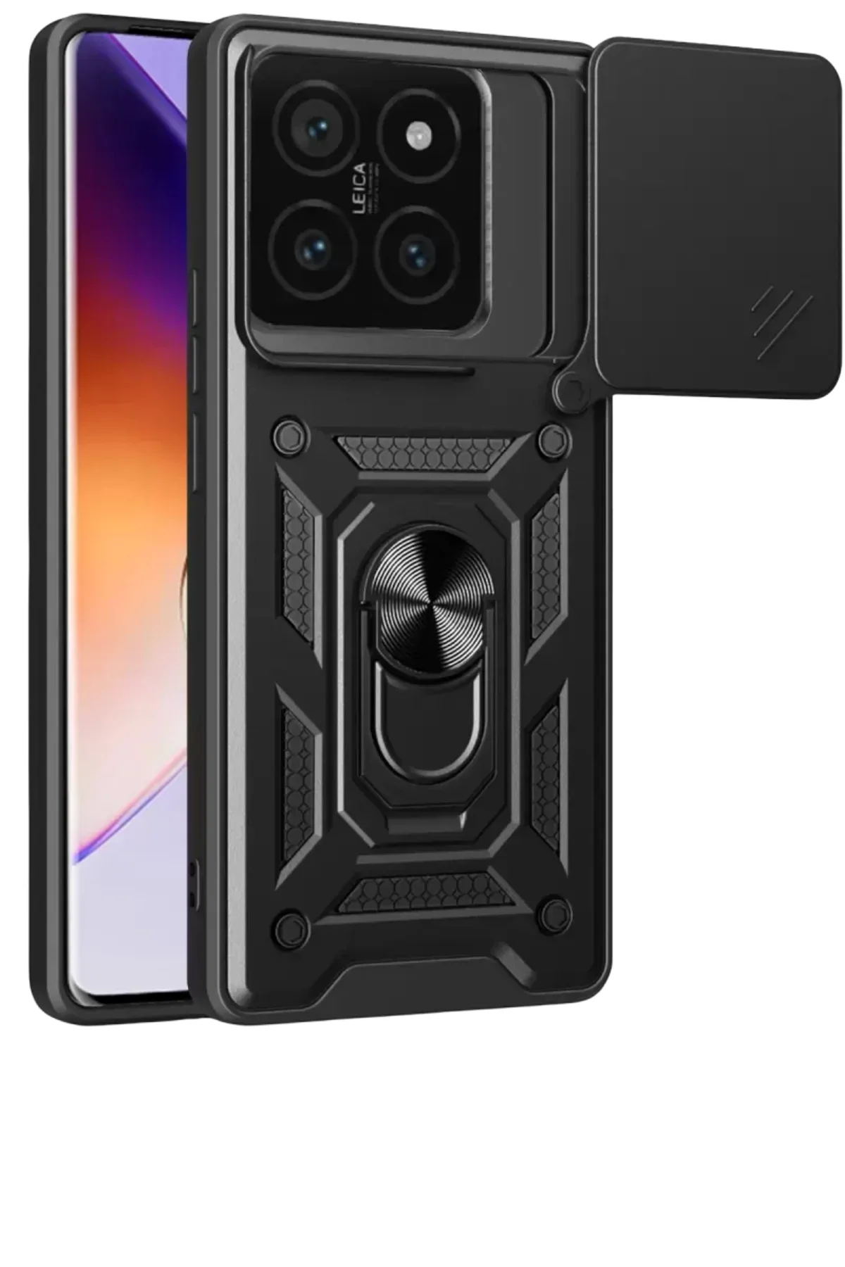 Newface Xiaomi Mi 14t Pro Kılıf Pars Lens Yüzüklü Silikon - Siyah