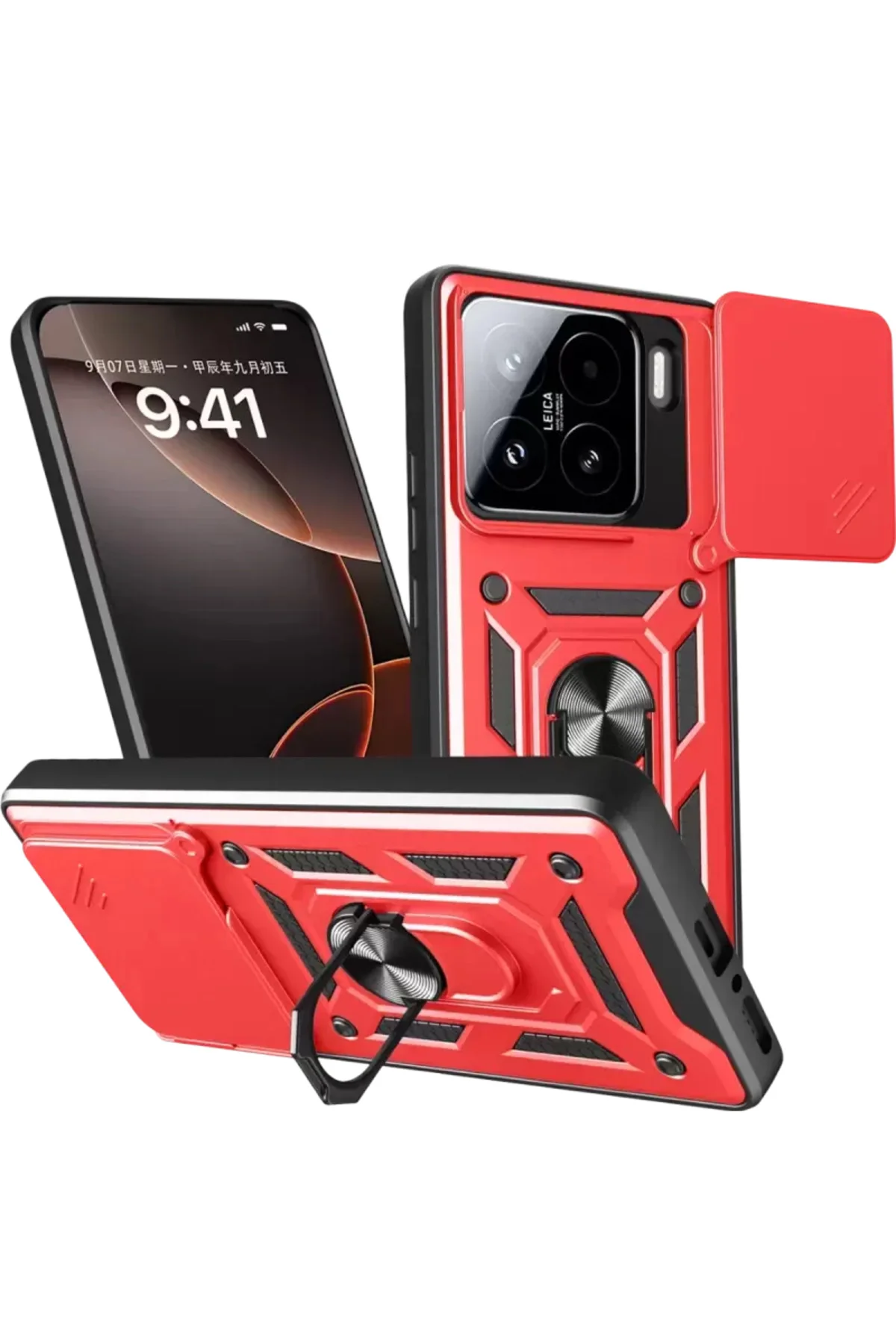 Newface Xiaomi Mi 15 Kılıf Pars Lens Yüzüklü Silikon - Kırmızı