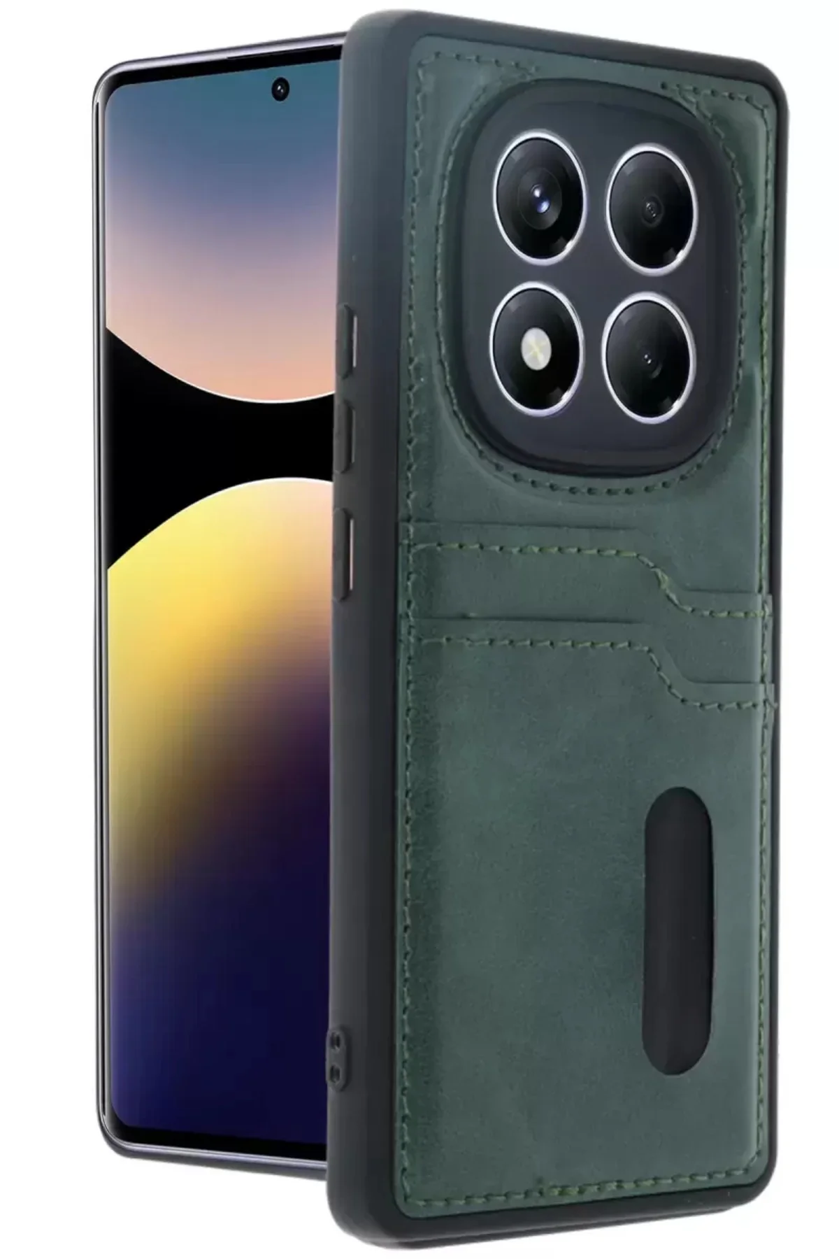 Newface Xiaomi Redmi Note 14 Pro 4g Kılıf Sara Kartvizitli Deri Kılıf - Koyu Yeşil