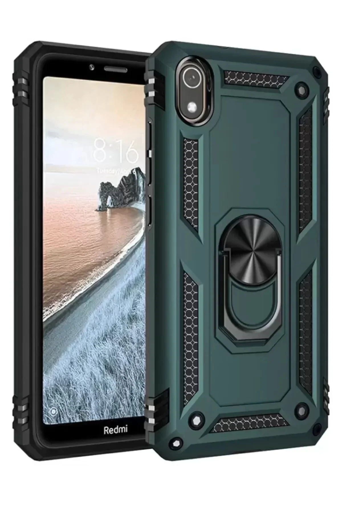 Newface Xiaomi Redmi 7a Kılıf Sofya Yüzüklü Silikon Kapak - Yeşil