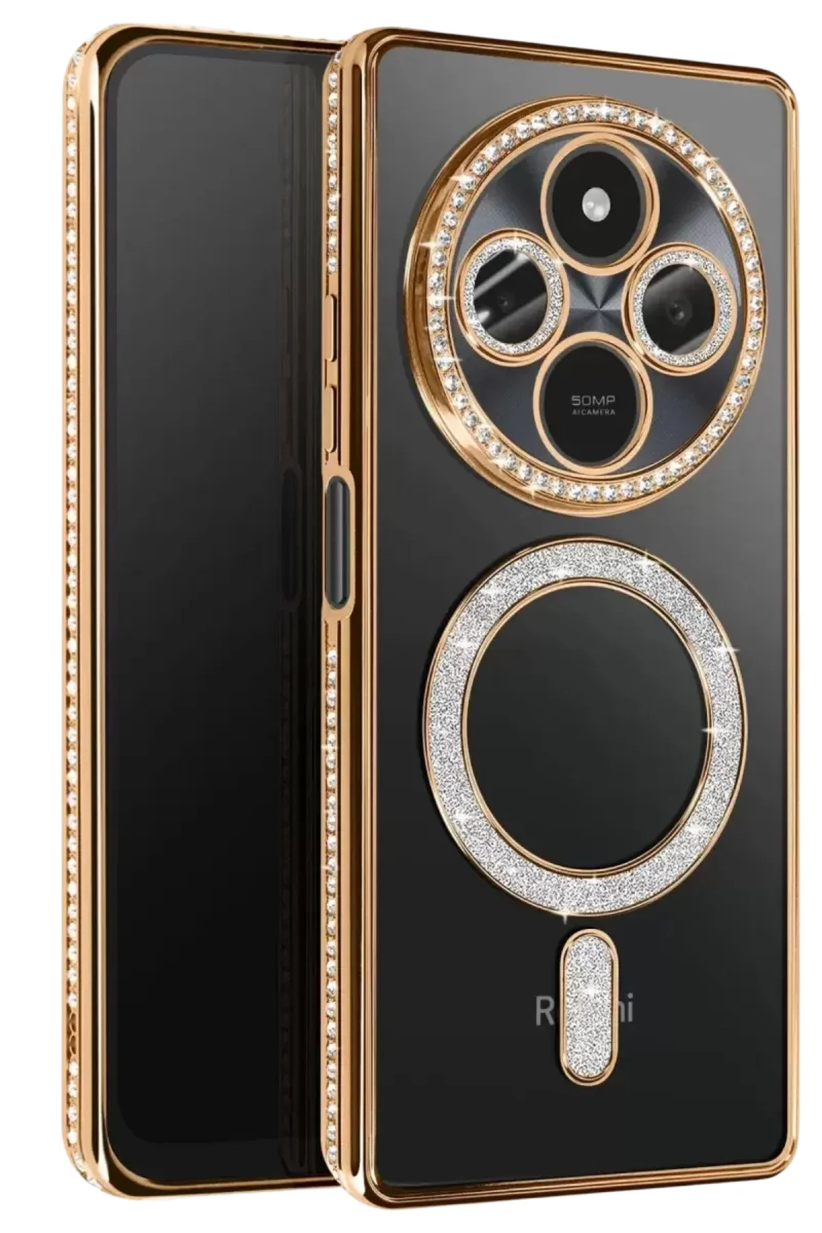 Newface Xiaomi Redmi 14c Joke Simli Magneticsafe Kılıf - Gold