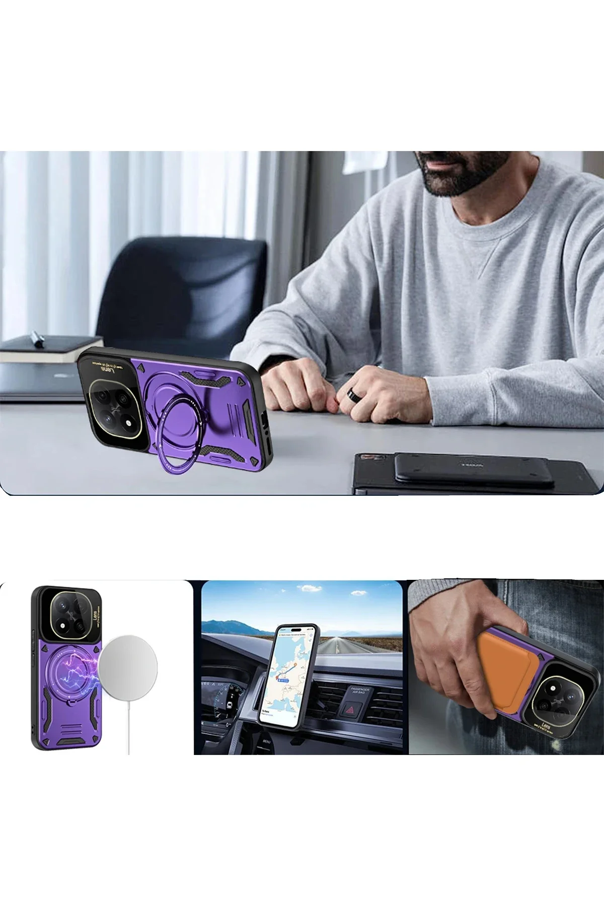 Newface Xiaomi Redmi Note 14 Pro 5g Kılıf Joy Lens Standlı Kapak - Mor