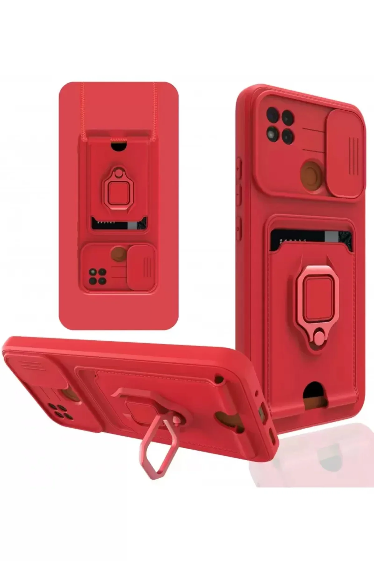 Newface Xiaomi Redmi 9c Kılıf Zuma Kartvizitli Yüzüklü Silikon - Kırmızı