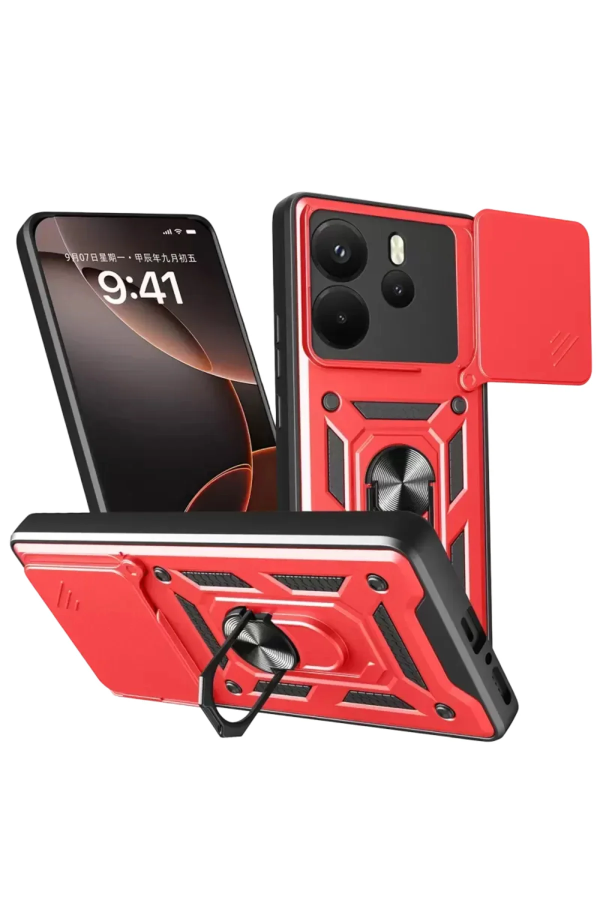Newface Xiaomi Redmi Note 14 4g Pars Lens Yüzüklü Silikon - Kırmızı