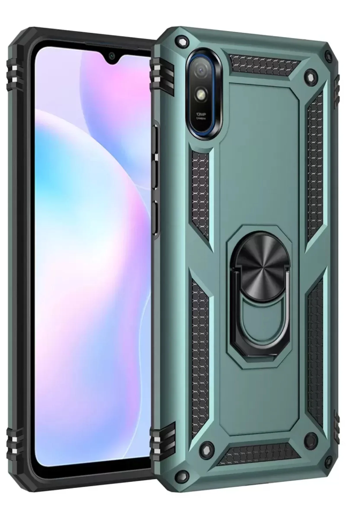 Newface Xiaomi Redmi 9a Kılıf Sofya Yüzüklü Silikon Kapak - Yeşil
