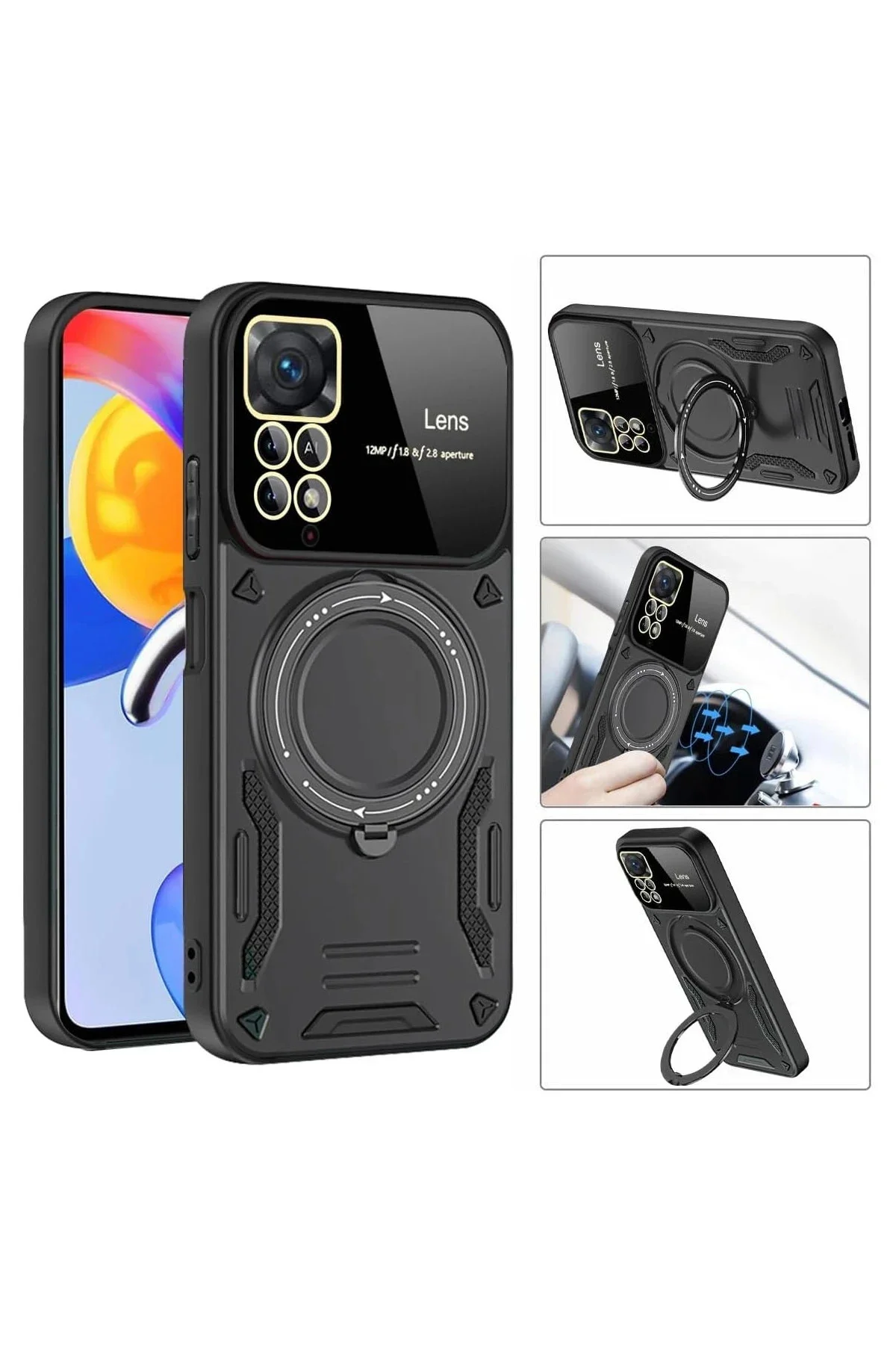 Newface Xiaomi Redmi Note 11 Pro Kılıf Joy Lens Standlı Kapak - Kırmızı