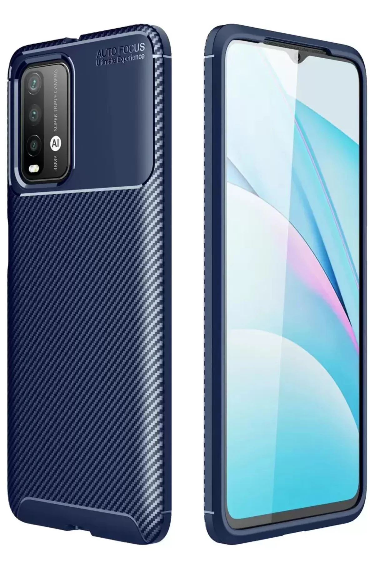 Newface Xiaomi Redmi 9t Kılıf Auto Focus Karbon Kapak - Lacivert