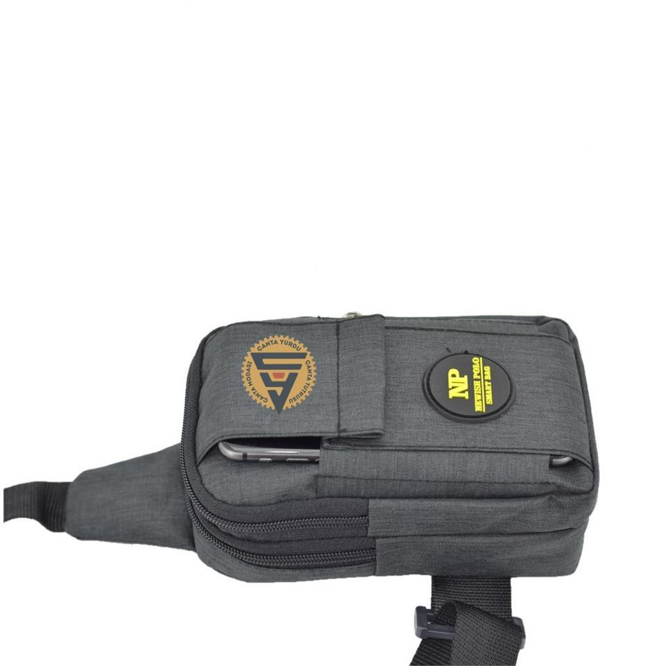 Newish Polo  Minimal Kumaş Telefon Göğüs Çantası Siyah