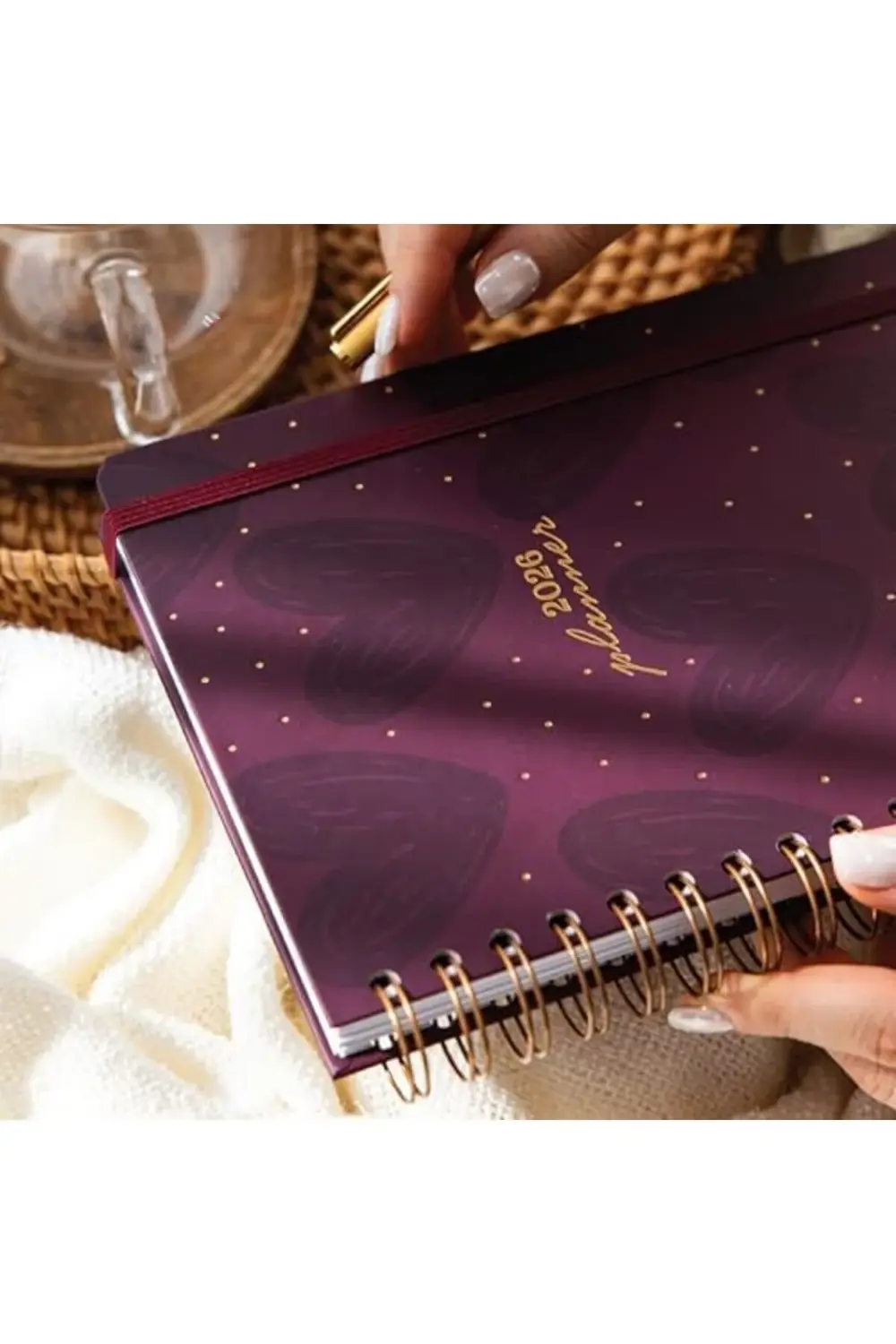 newpolyx 2026 A5 Spiralli Haftalık Ajanda 12 Aylık - Bordo Kalp g