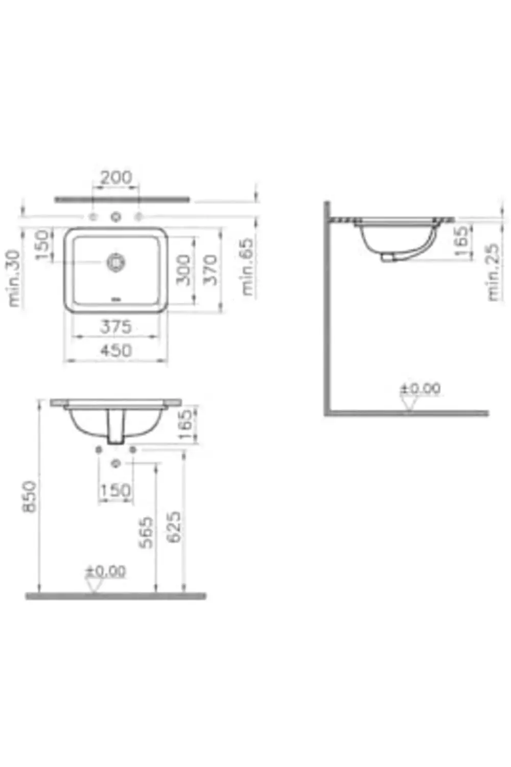 newpolyx S20 5473B003-0618 Tezgah Altı Lavabo 45 cm, Beyaz goldgl