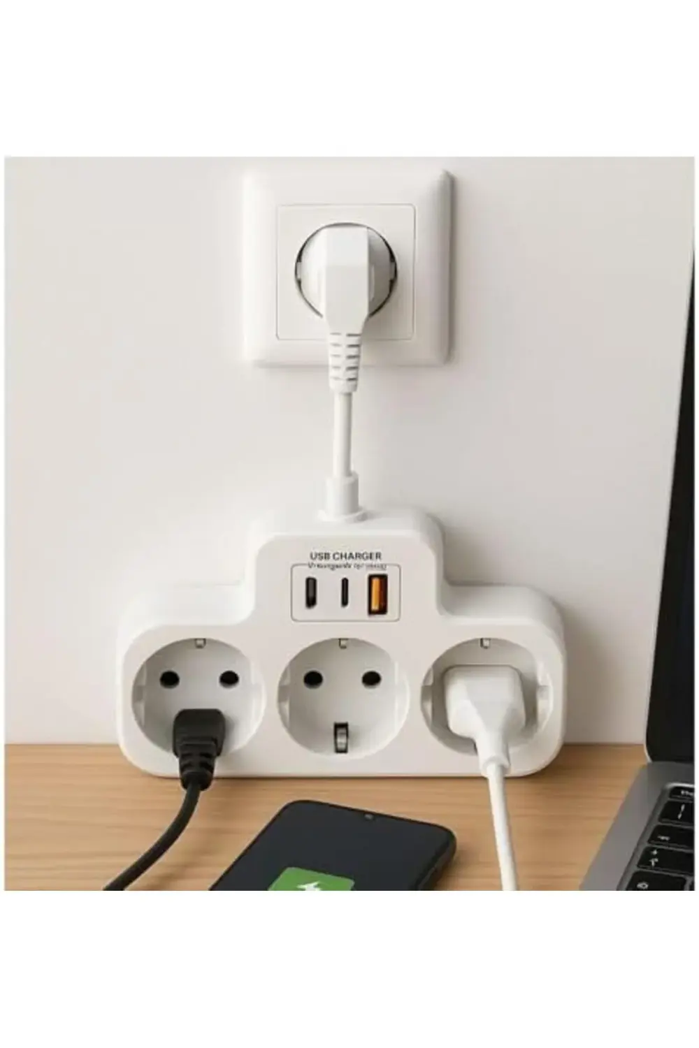 newpolyx Yüksek Voltaj Korumalı Priz, Duvar Tipi Kısa Kablolu Pri