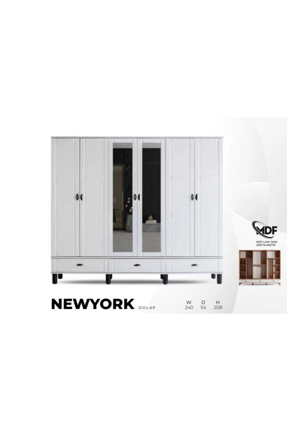 NEWYORK MDF 6 KAPILI DOLAP Fiyatı, Yorumları ve Özellikleri