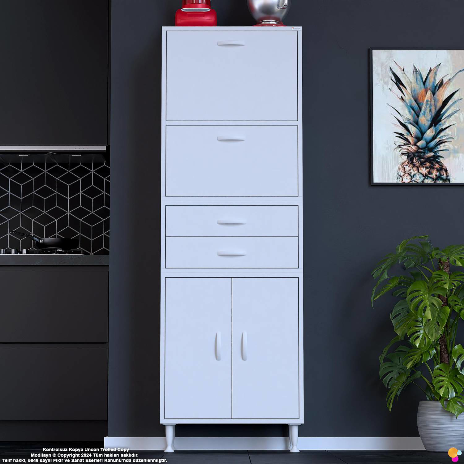 Nexa 65 cm 2 Çekmece 4 Kapaklı Çok Amaçlı Mutfak, Bakliyat ve Kah - Görsel 3