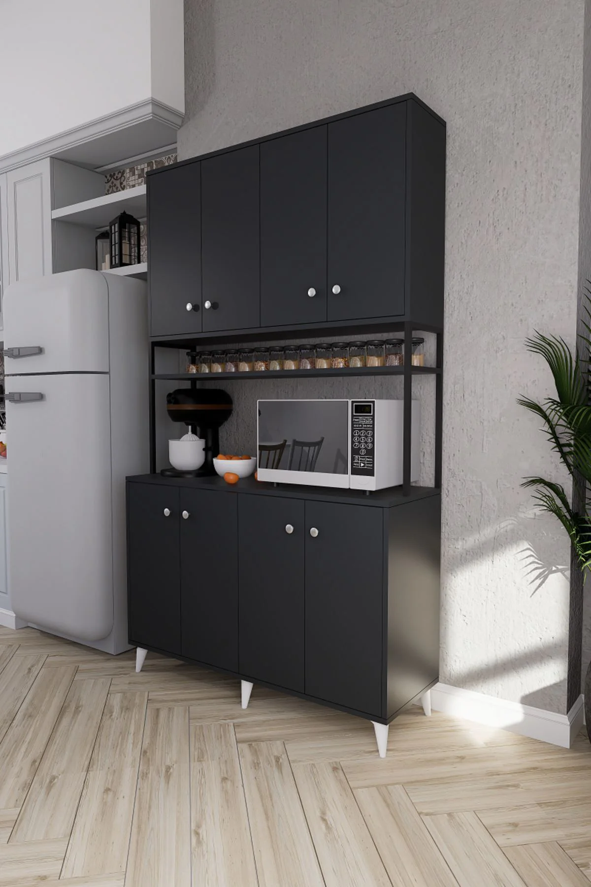 Nexar Kavhe Köşesi 8 Raflı Çok Amaçlı Mutfak Dolabı Antrasit