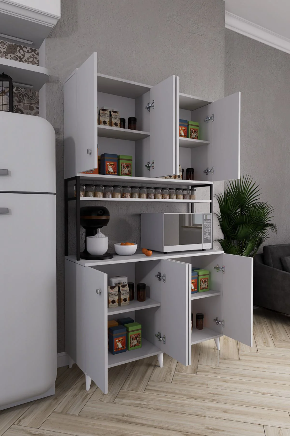 Nexar Kavhe Köşesi 8 Raflı Çok Amaçlı Mutfak Dolabı Antrasit