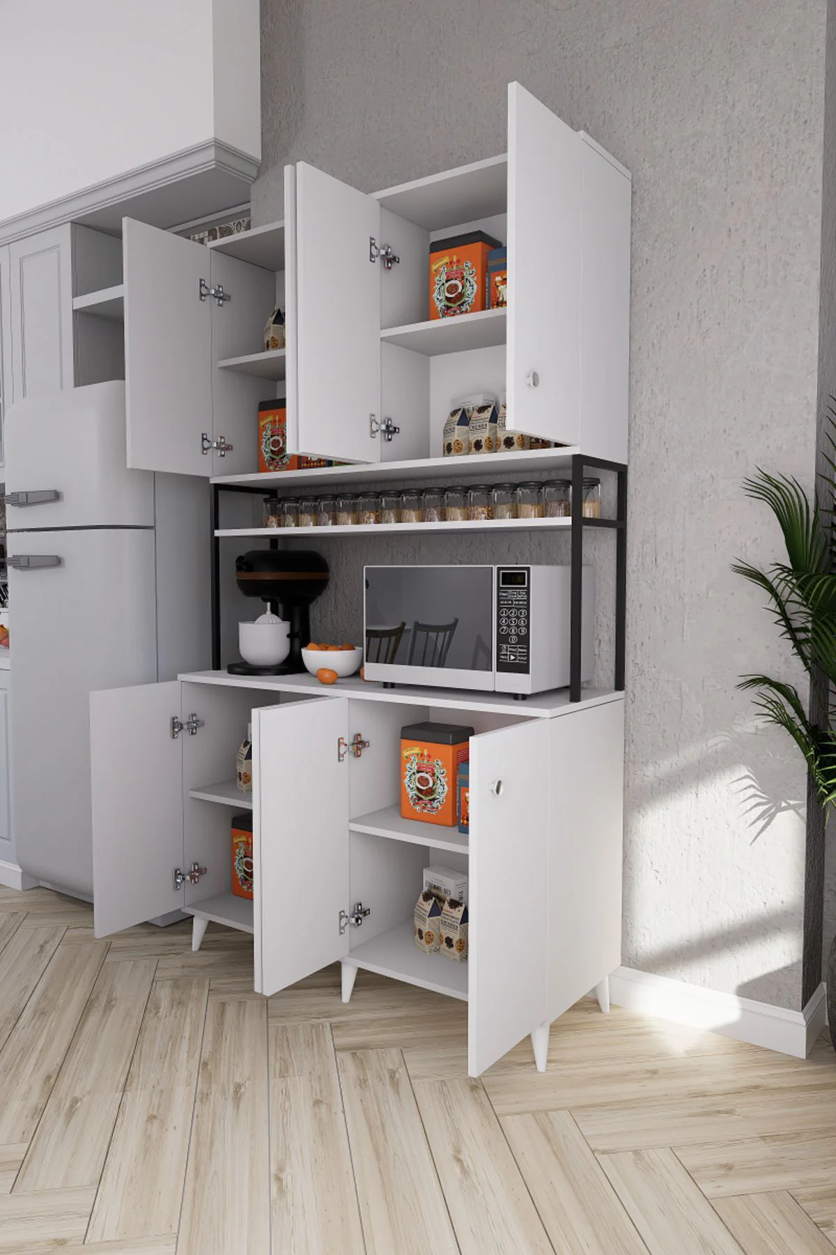 Nexar Kavhe Köşesi 8 Raflı Çok Amaçlı Mutfak Dolabı Antrasit