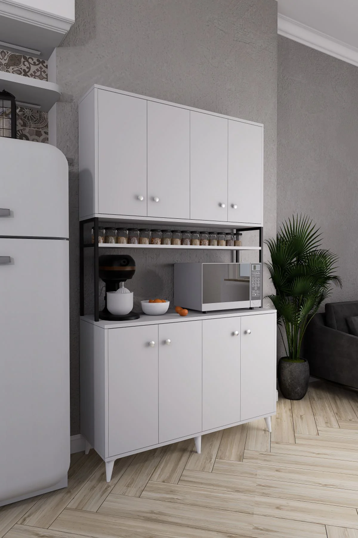 Nexar Kavhe Köşesi 8 Raflı Çok Amaçlı Mutfak Dolabı Antrasit