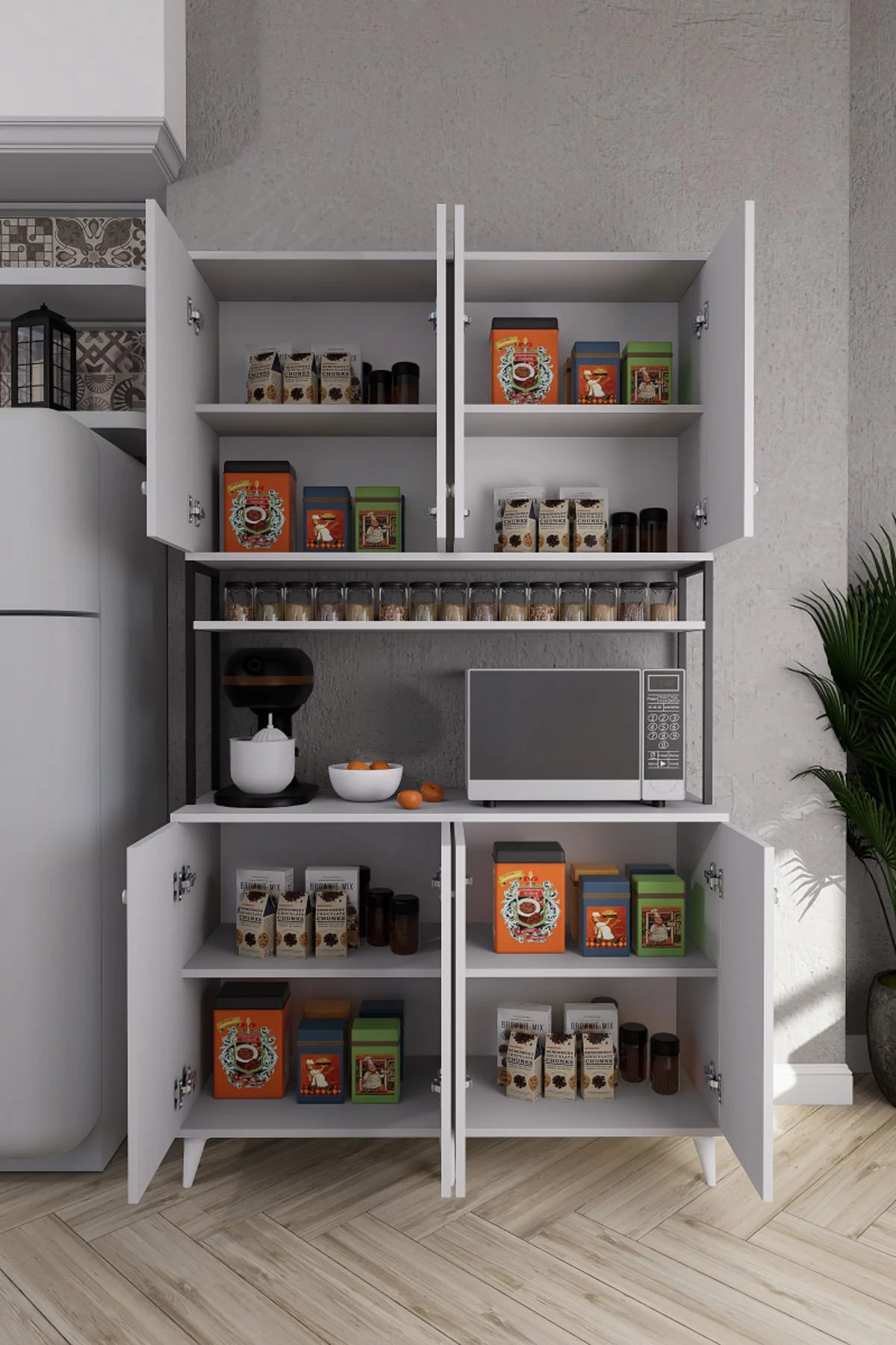 Nexar Kavhe Köşesi 8 Raflı Çok Amaçlı Mutfak Dolabı Antrasit