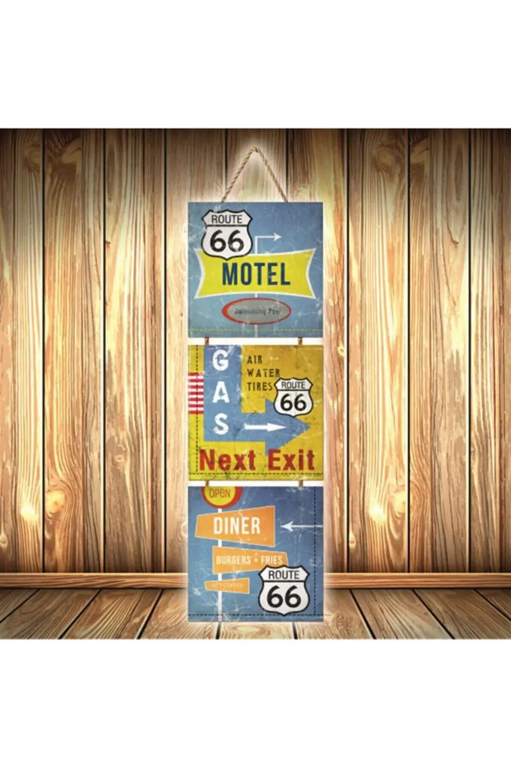 Next Exit Tasarımlı Üçlü Retro Ahşap Poster Ü405