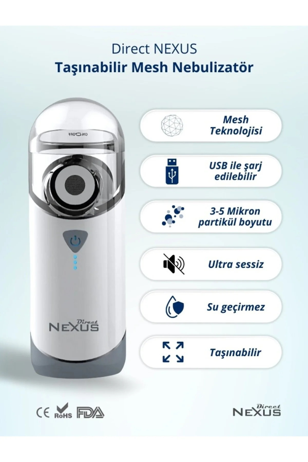 Nexus Taşınabilir Mesh Hava Makinesi Nebulizatör
