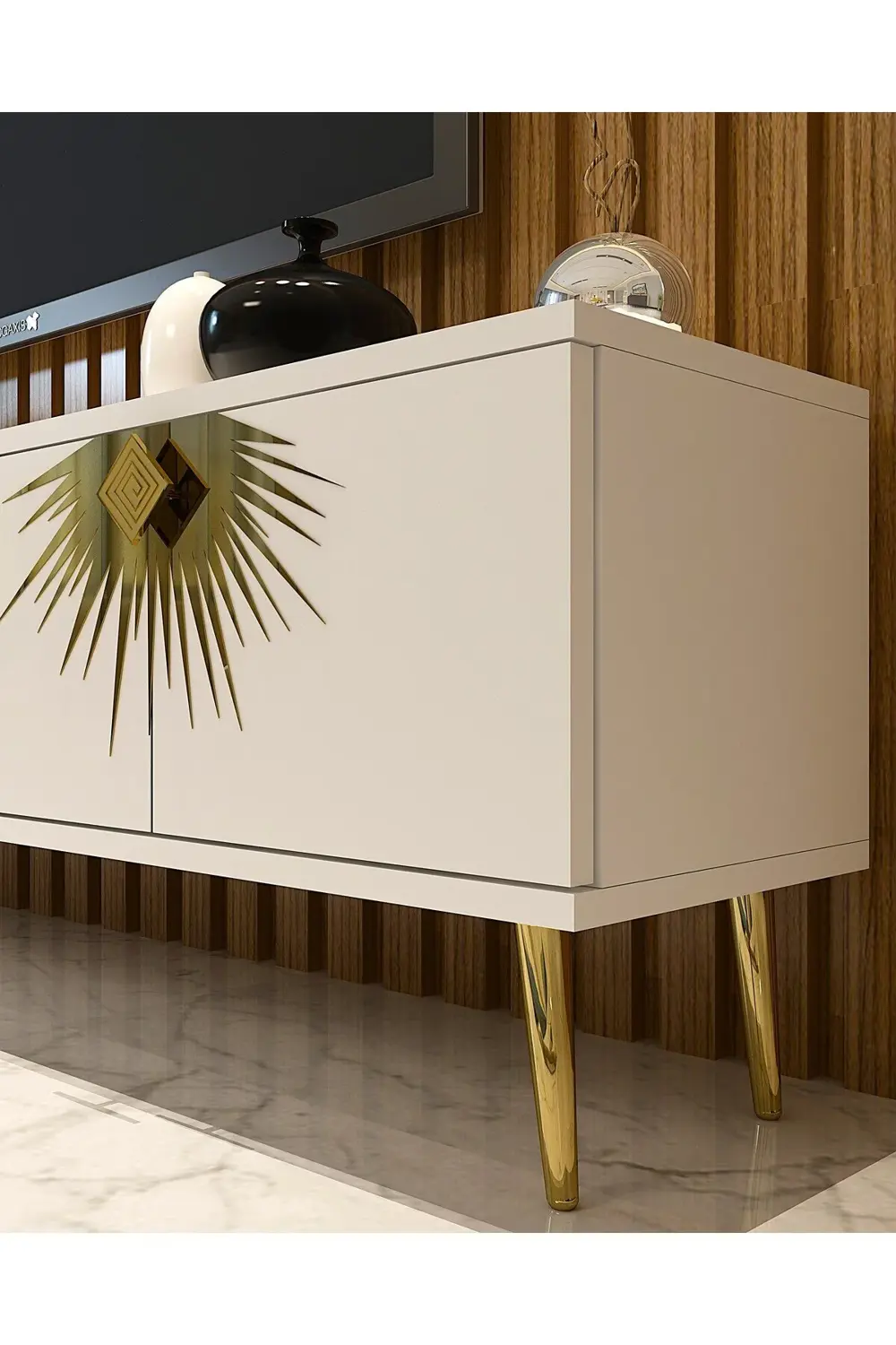 NİDACT TV SEHPASI BEYAZ-ALTIN