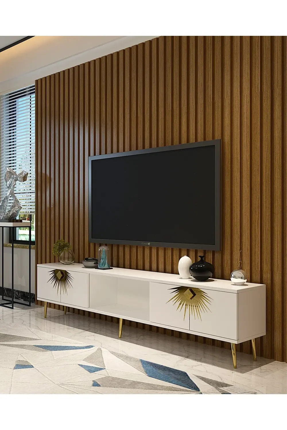 NİDACT TV SEHPASI BEYAZ-ALTIN